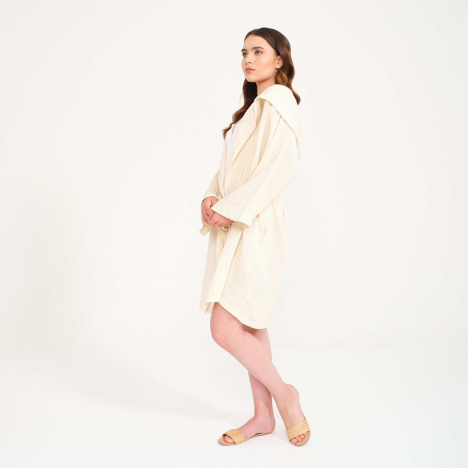 Müslin Bornoz - Pamuklu Kısa Kapüşonlu Kadın Müslin Bornoz - Miespiga