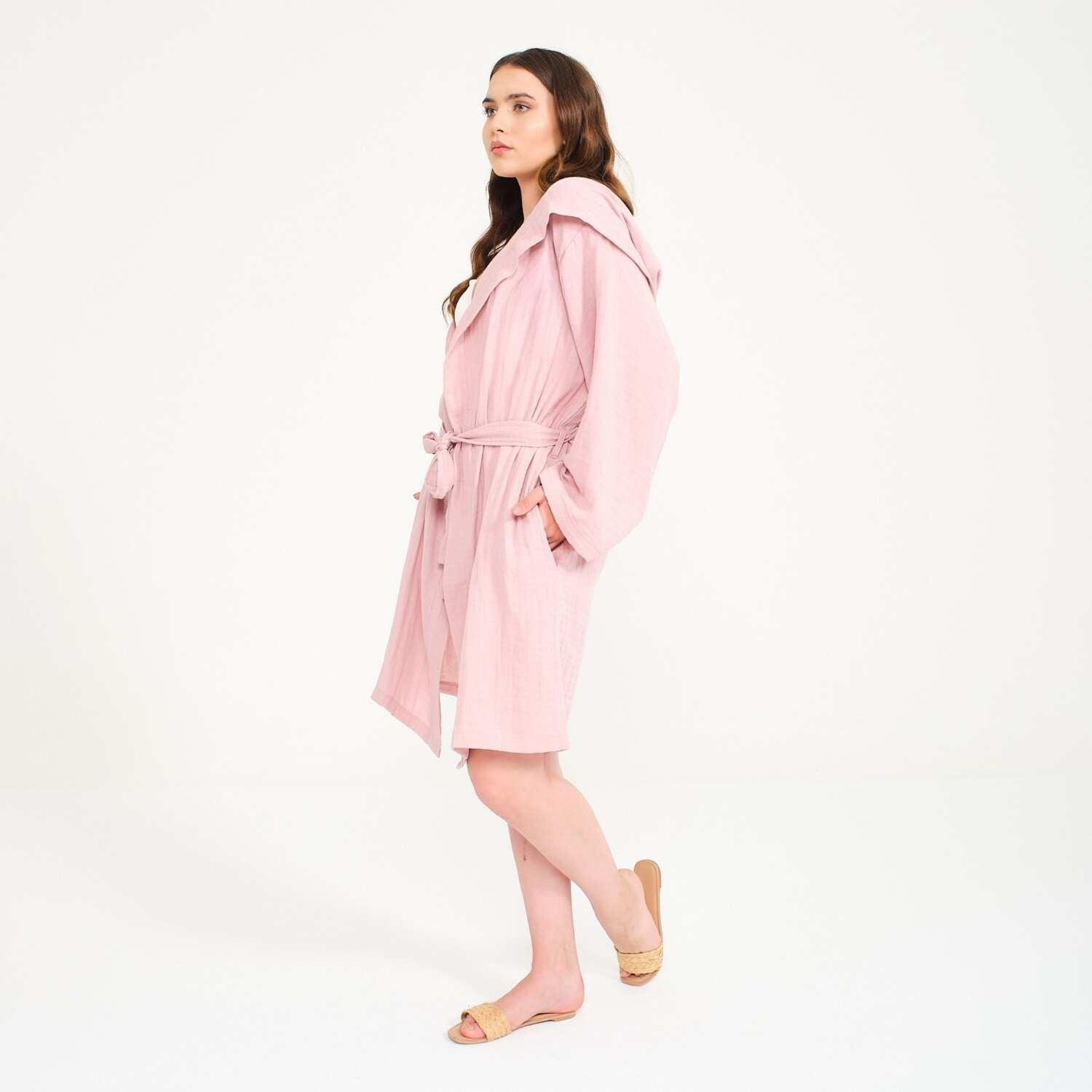 Müslin Bornoz - Pamuklu Kısa Kapüşonlu Kadın Müslin Bornoz - Miespiga