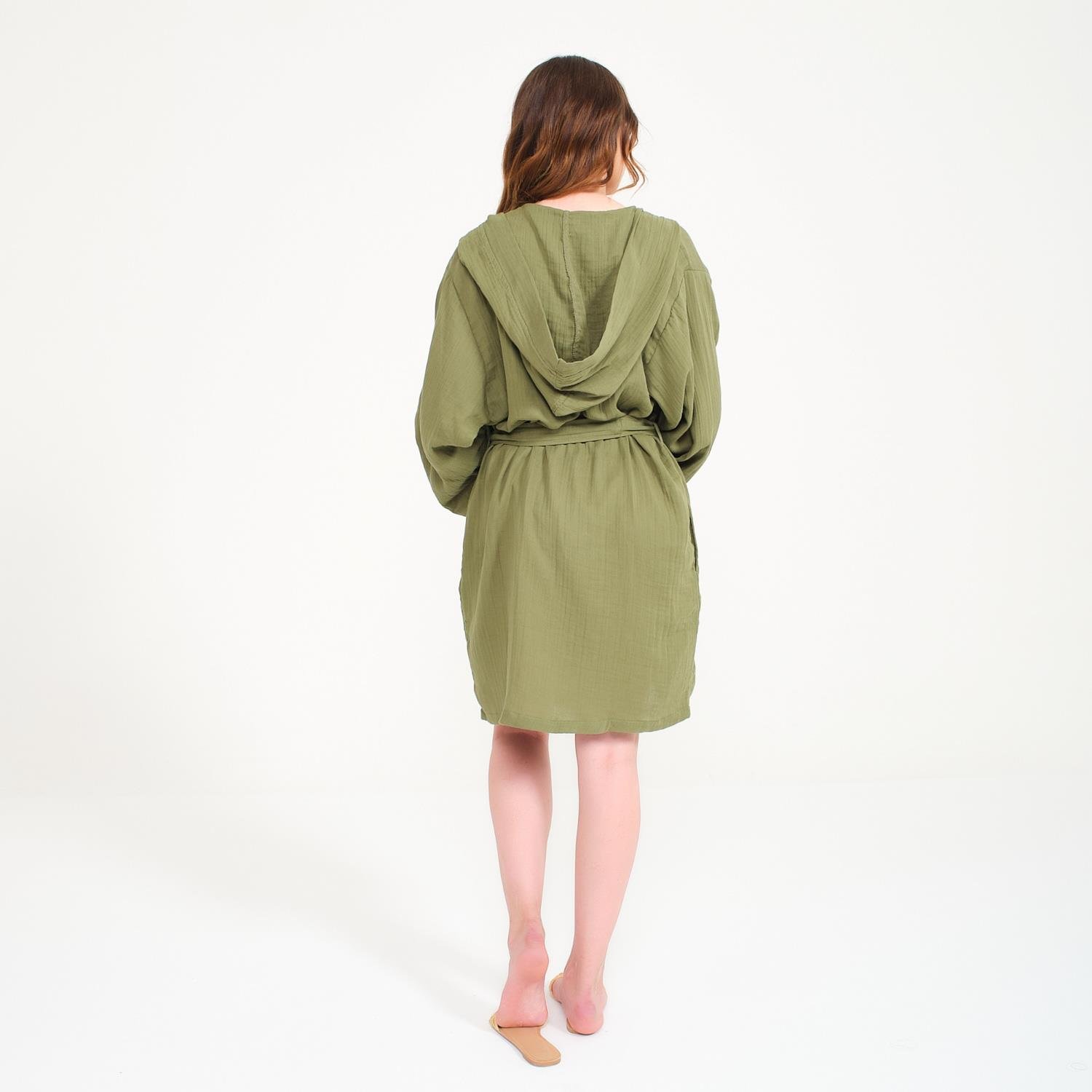 Müslin Bornoz - Pamuklu Kısa Kapüşonlu Kadın Müslin Bornoz - Miespiga