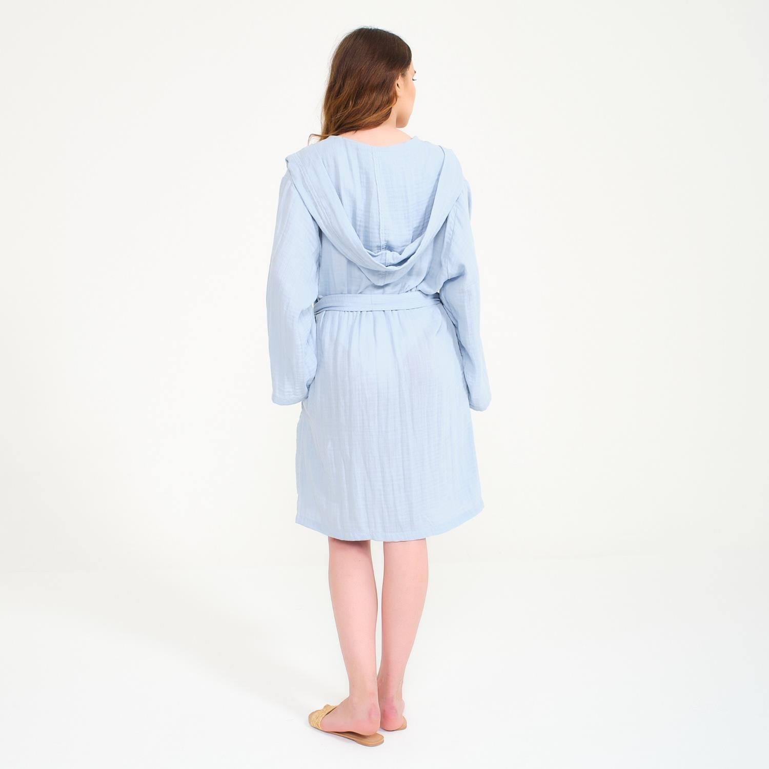 Müslin Bornoz - Pamuklu Kısa Kapüşonlu Kadın Müslin Bornoz - Miespiga