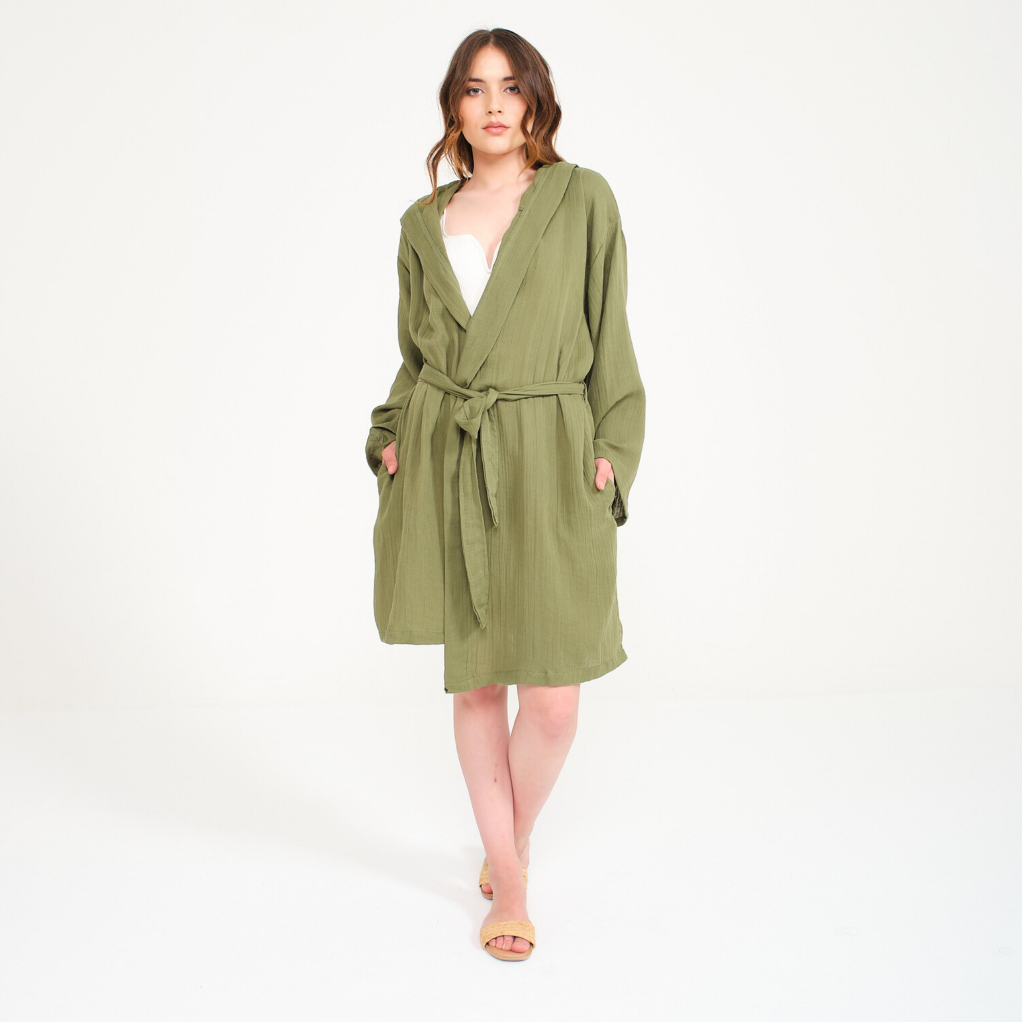 Müslin Bornoz - Pamuklu Kısa Kapüşonlu Kadın Müslin Bornoz - Miespiga