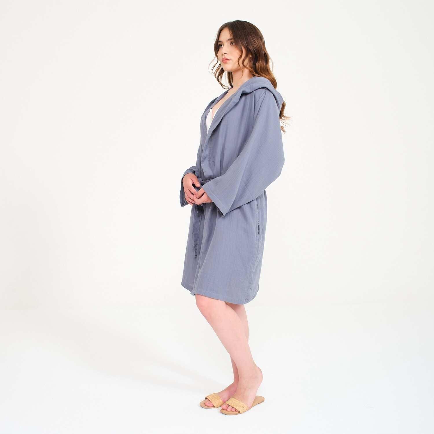 Müslin Bornoz - Pamuklu Kısa Kapüşonlu Kadın Müslin Bornoz - Miespiga