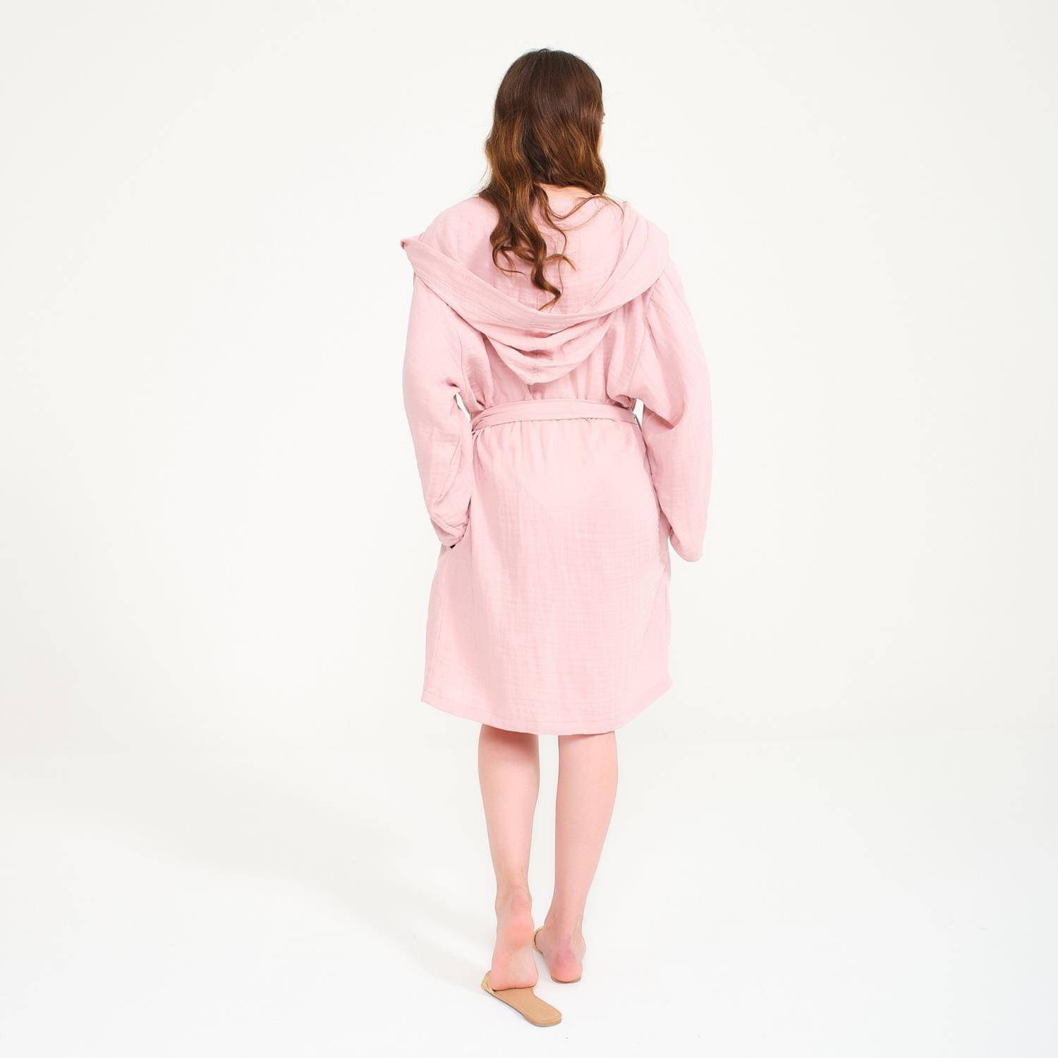 Müslin Bornoz - Pamuklu Kısa Kapüşonlu Kadın Müslin Bornoz - Miespiga