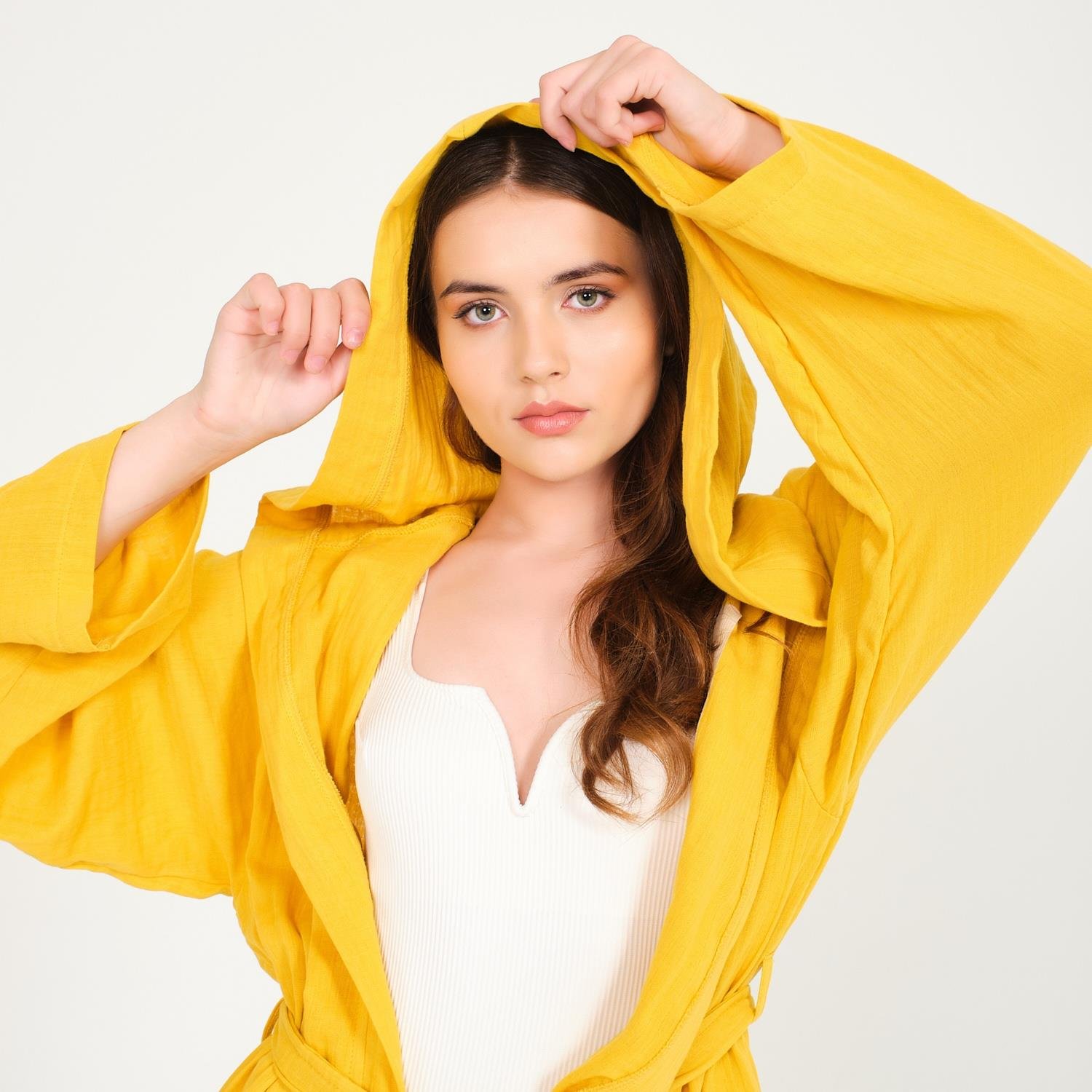 Müslin Bornoz - Pamuklu Kısa Kapüşonlu Kadın Müslin Bornoz - Miespiga