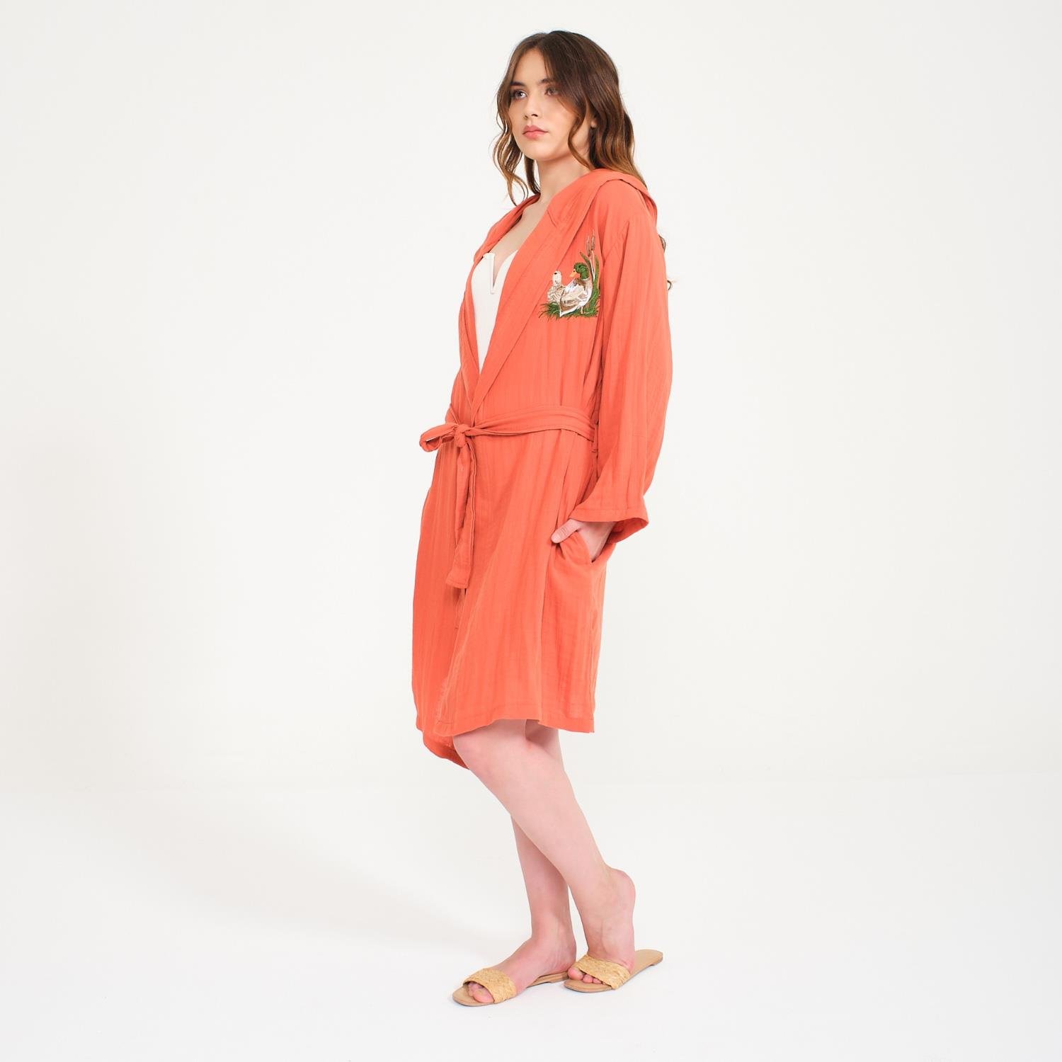 Müslin Bornoz - Pamuklu Kısa Kapüşonlu Kadın Müslin Bornoz - Miespiga