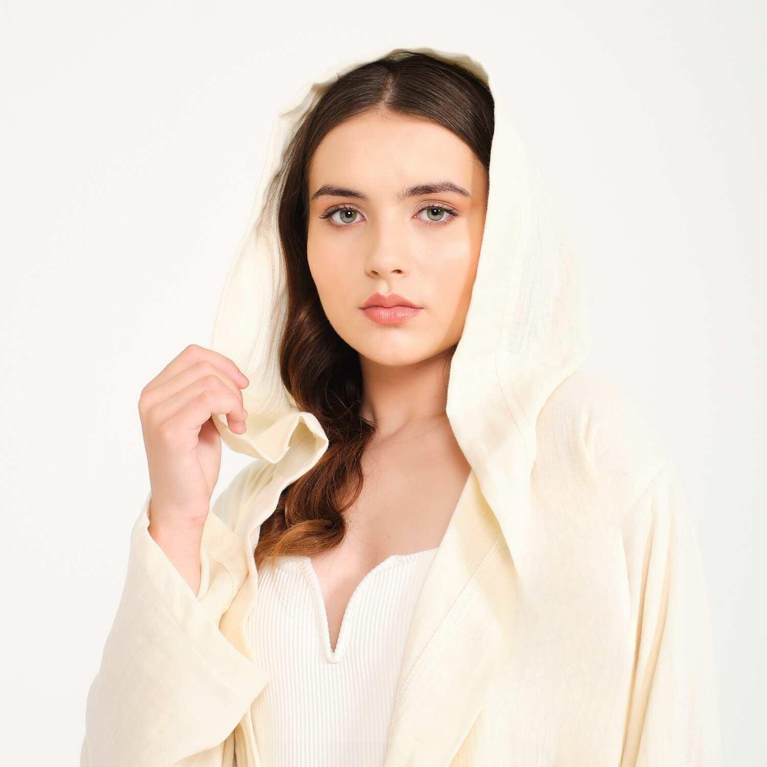 Müslin Bornoz - Pamuklu Kısa Kapüşonlu Kadın Müslin Bornoz - Miespiga