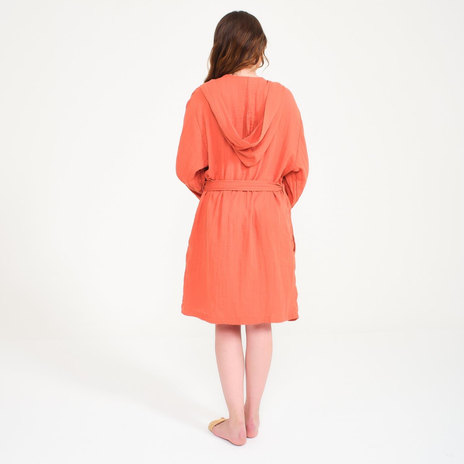 Müslin Bornoz - Pamuklu Kısa Kapüşonlu Kadın Müslin Bornoz - Miespiga