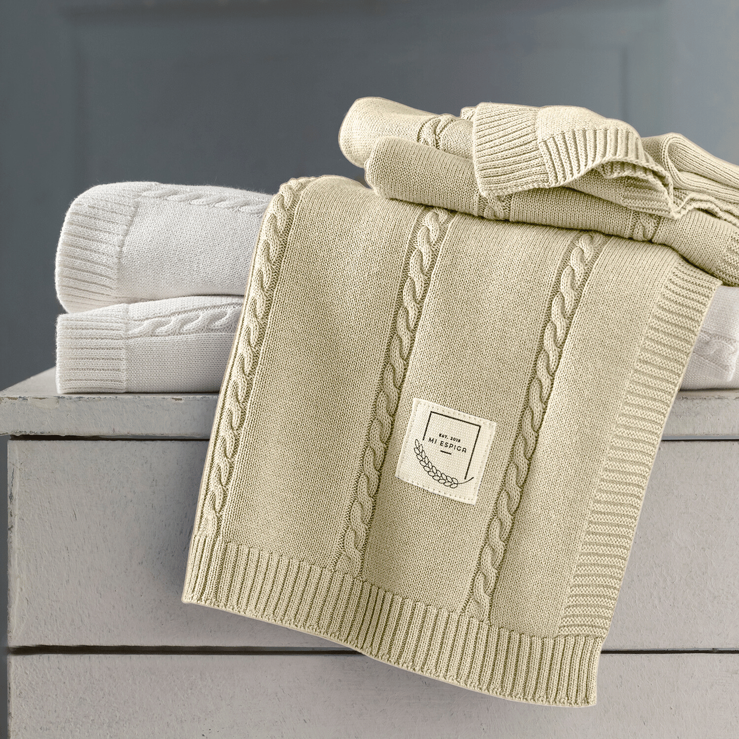 Battaniye - Pamuklu Triko Örgü Bebek Battaniyesi Me Classic - Miespiga