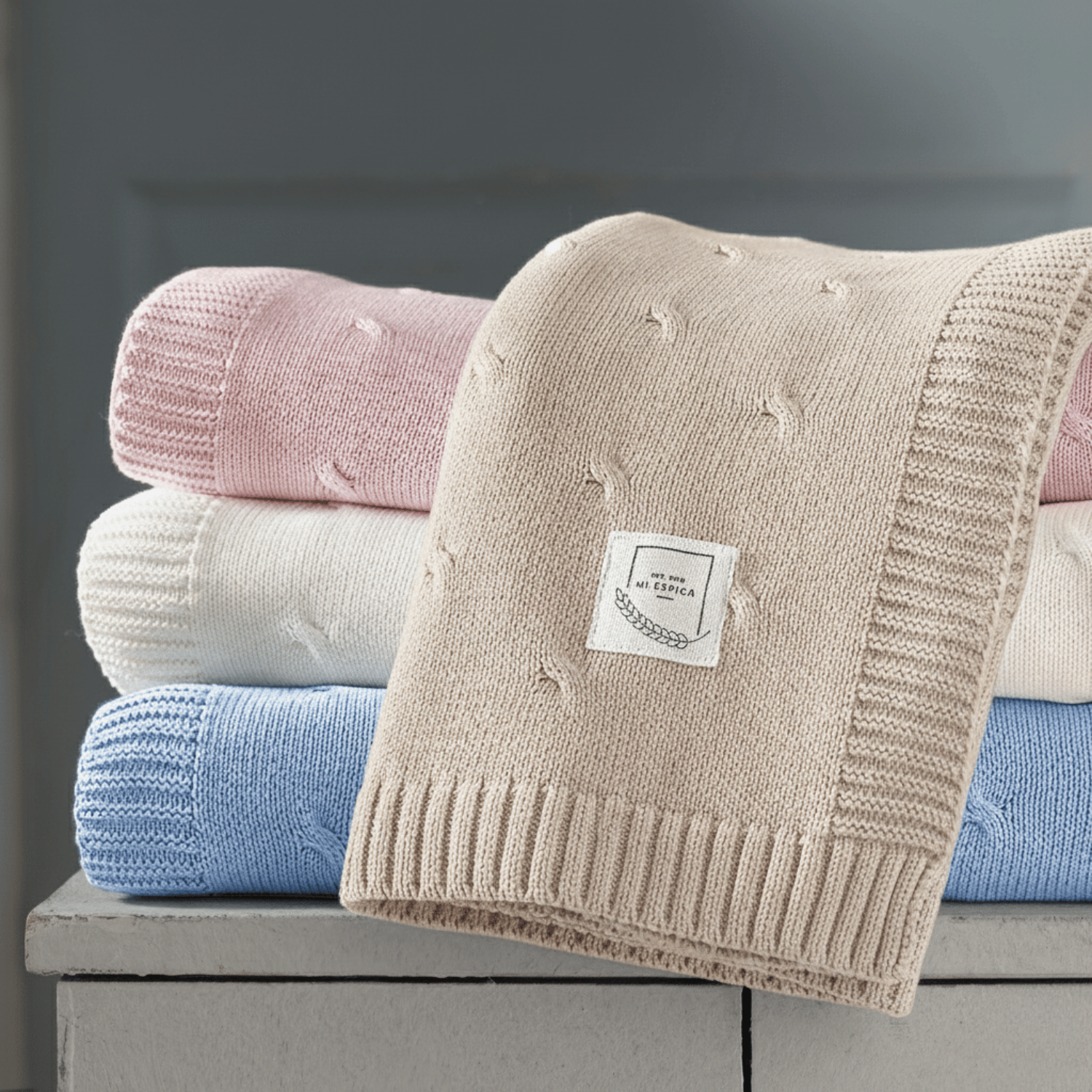 Battaniye - Pamuklu Triko Örgü Bebek Battaniyesi Sycamore - Miespiga