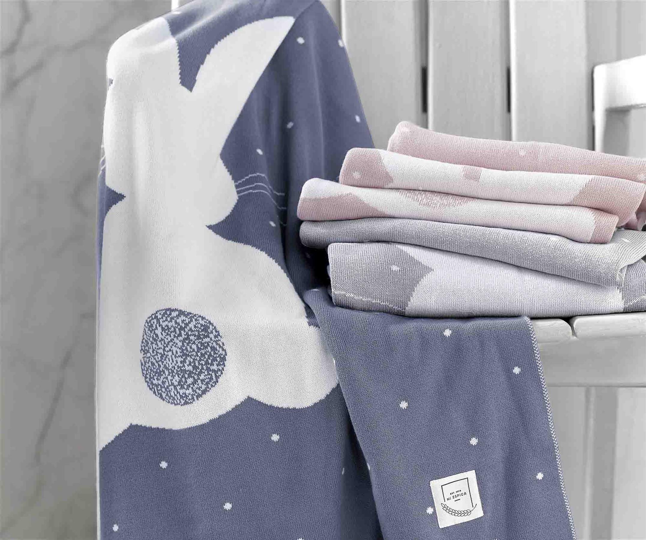 Battaniye - Pamuklu Triko Örgü Tavşan Desenli Bebek Battaniyesi Chinchilla - Miespiga