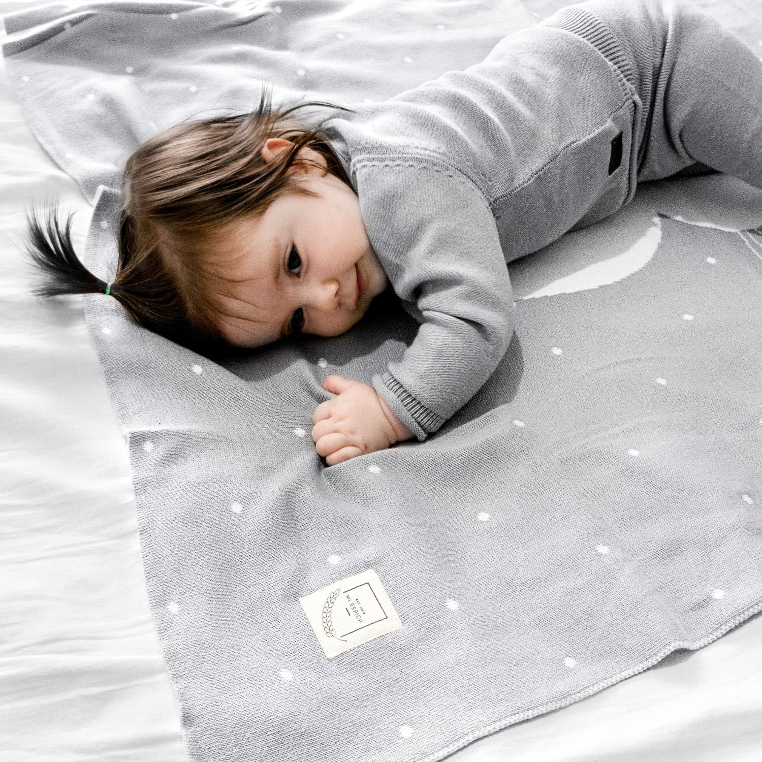 Battaniye - Pamuklu Triko Örgü Tavşan Desenli Bebek Battaniyesi Chinchilla - Miespiga