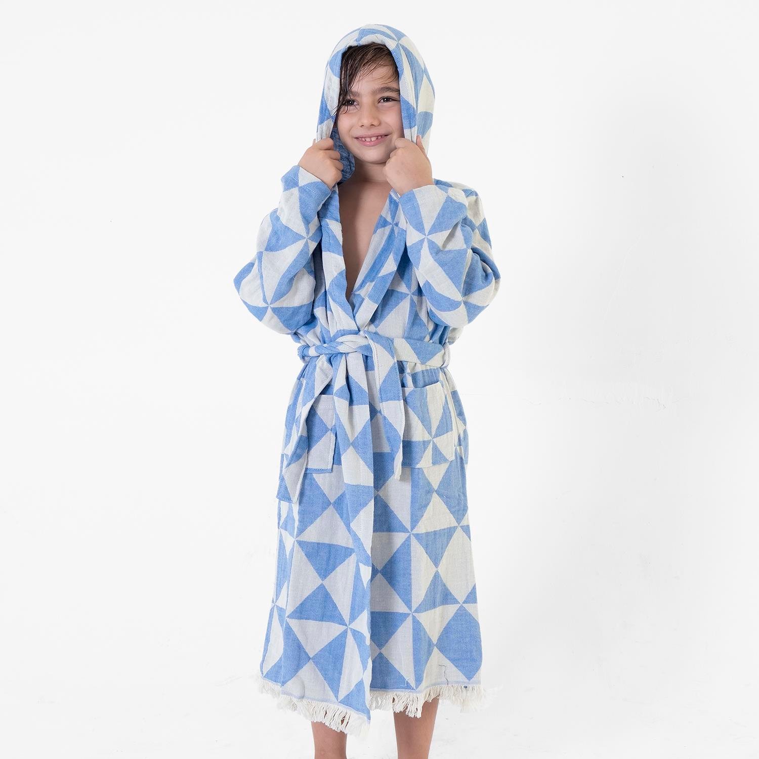 Peştamal Bornoz - Piramit Desenli Çocuk Peştemal Plaj Bornozu - Miespiga