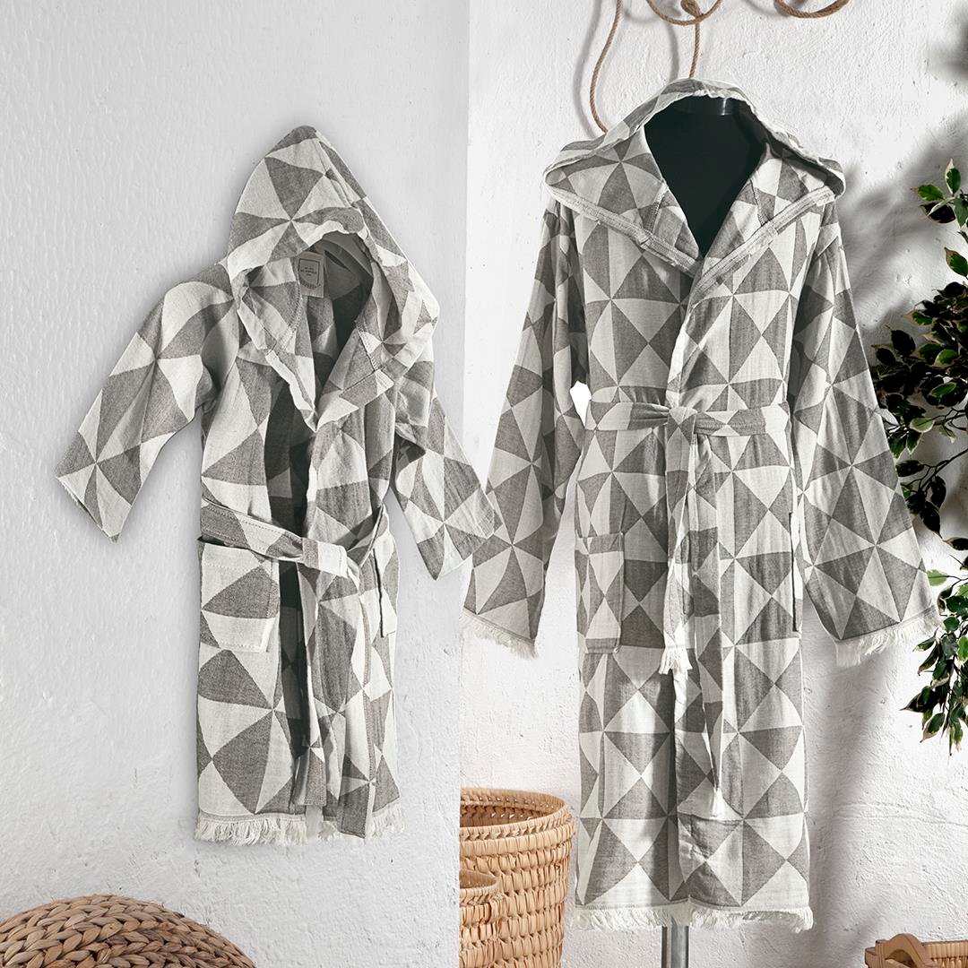 Peştamal Bornoz - Piramit Desenli Çocuk Peştemal Plaj Bornozu - Miespiga