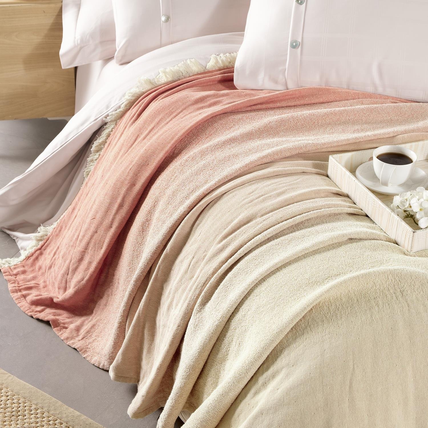 Yatak Örtüsü & Pike - Rainbow %100 Pamuklu Degrade Jakarlı Dokuma Battal Boy (King Size) 240x260cm Antialerjik Nefes Alabilen Dört Mevsim Pike Yatak Örtüsü - Miespiga