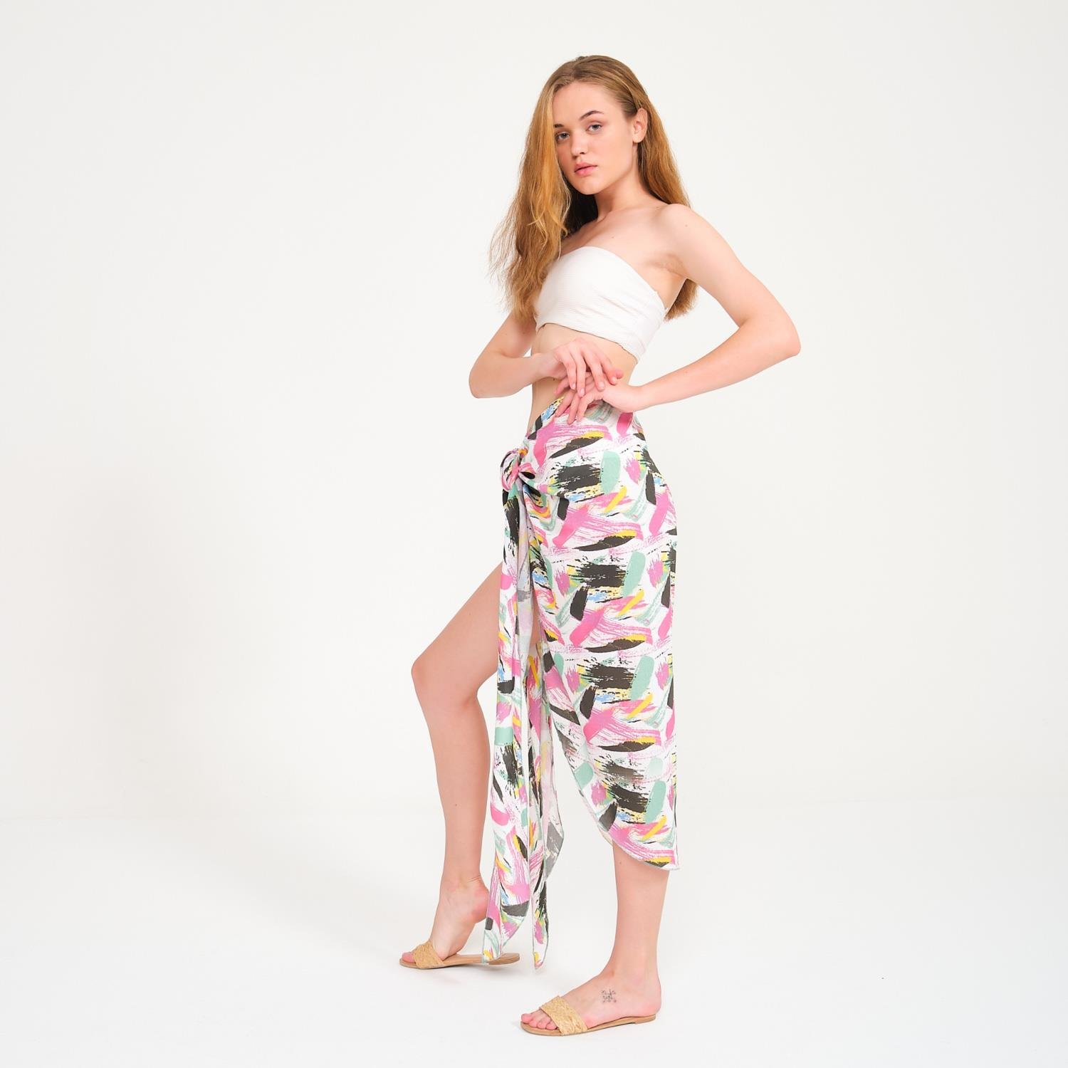 Plaj Eteği - Renkli Baskılı Etek Pareo - Miespiga