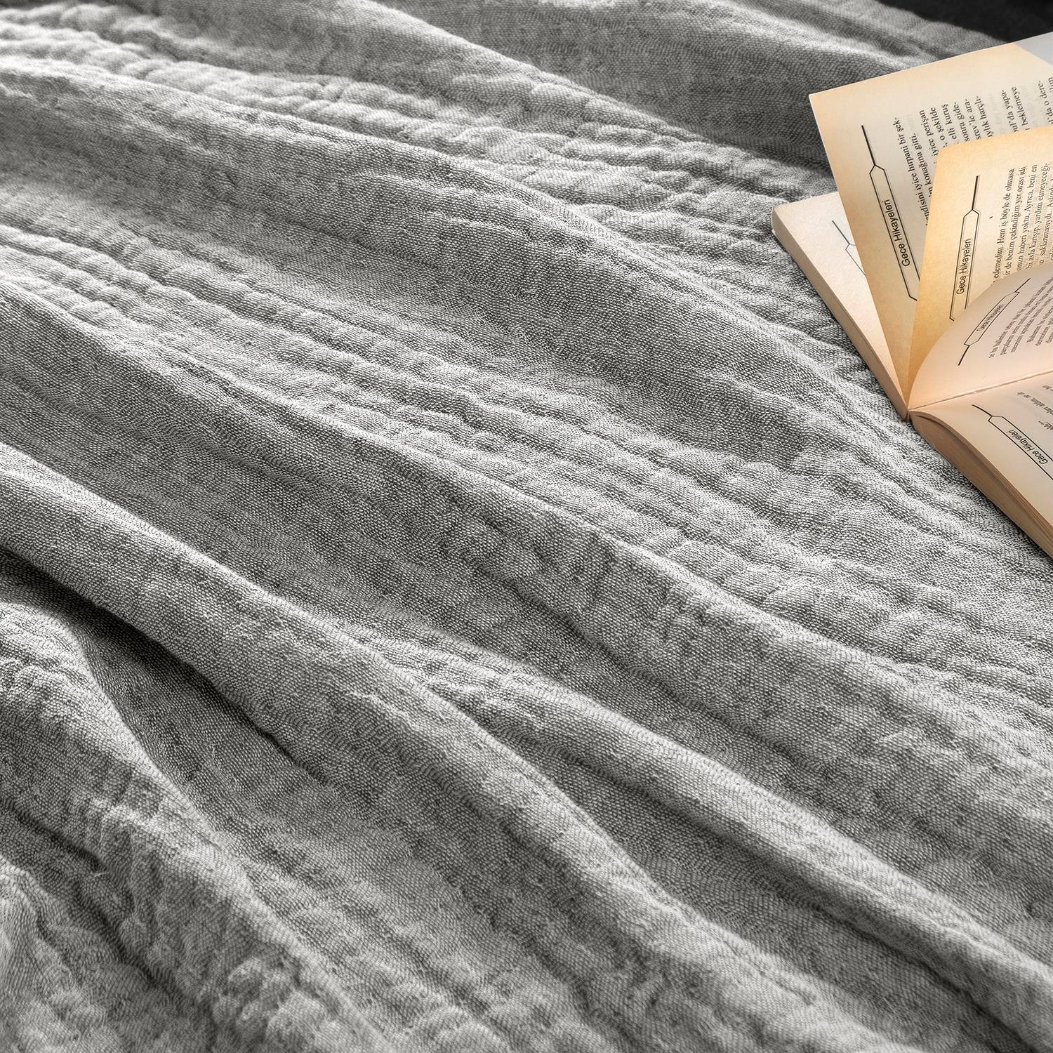 Koltuk Şalı - Rustik Keten Çift Taraflı Yumuşak Elyaf Dolgulu Nefes Alabilen Dört Mevsim Throw Koltuk Şalı 140x190 cm - Miespiga