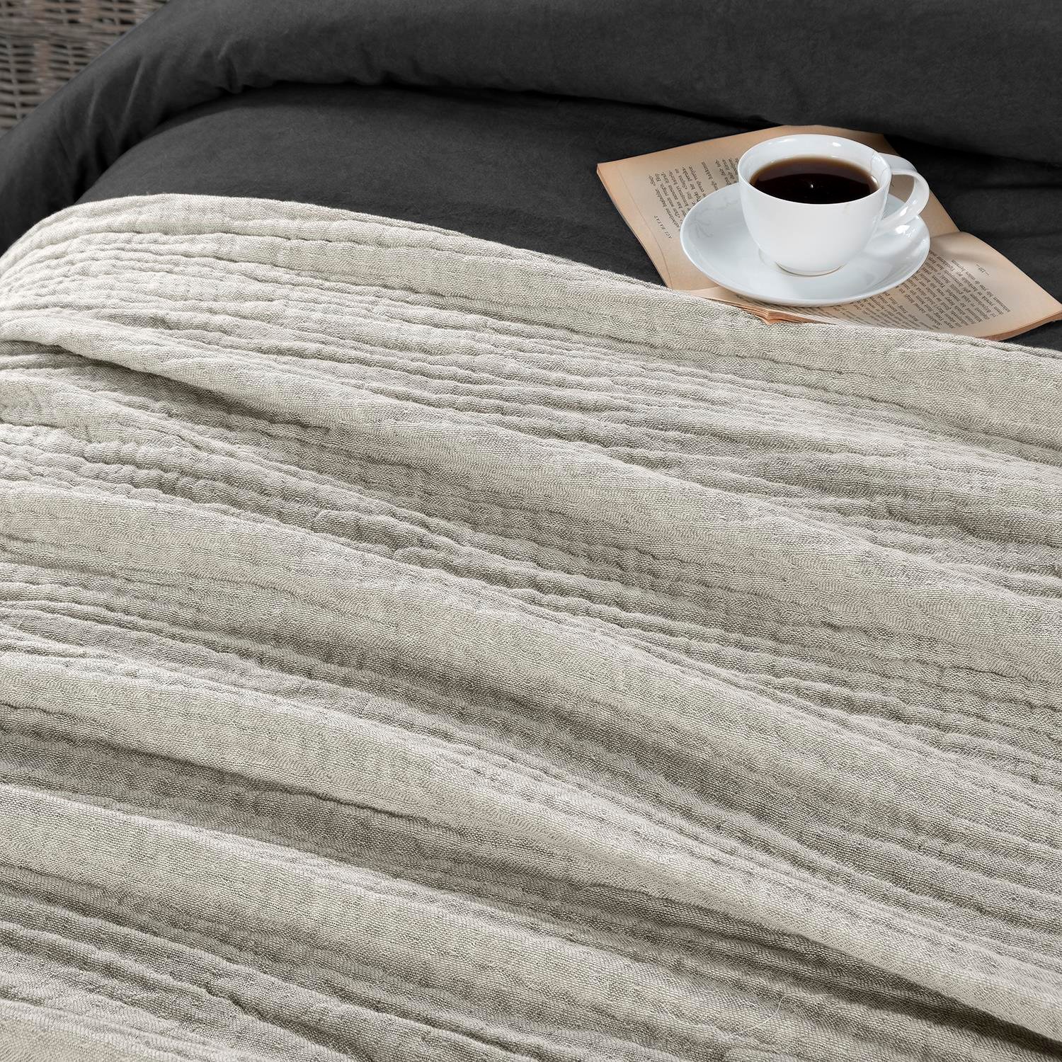 Koltuk Şalı - Rustik Keten Çift Taraflı Yumuşak Elyaf Dolgulu Nefes Alabilen Dört Mevsim Throw Koltuk Şalı 140x190 cm - Miespiga