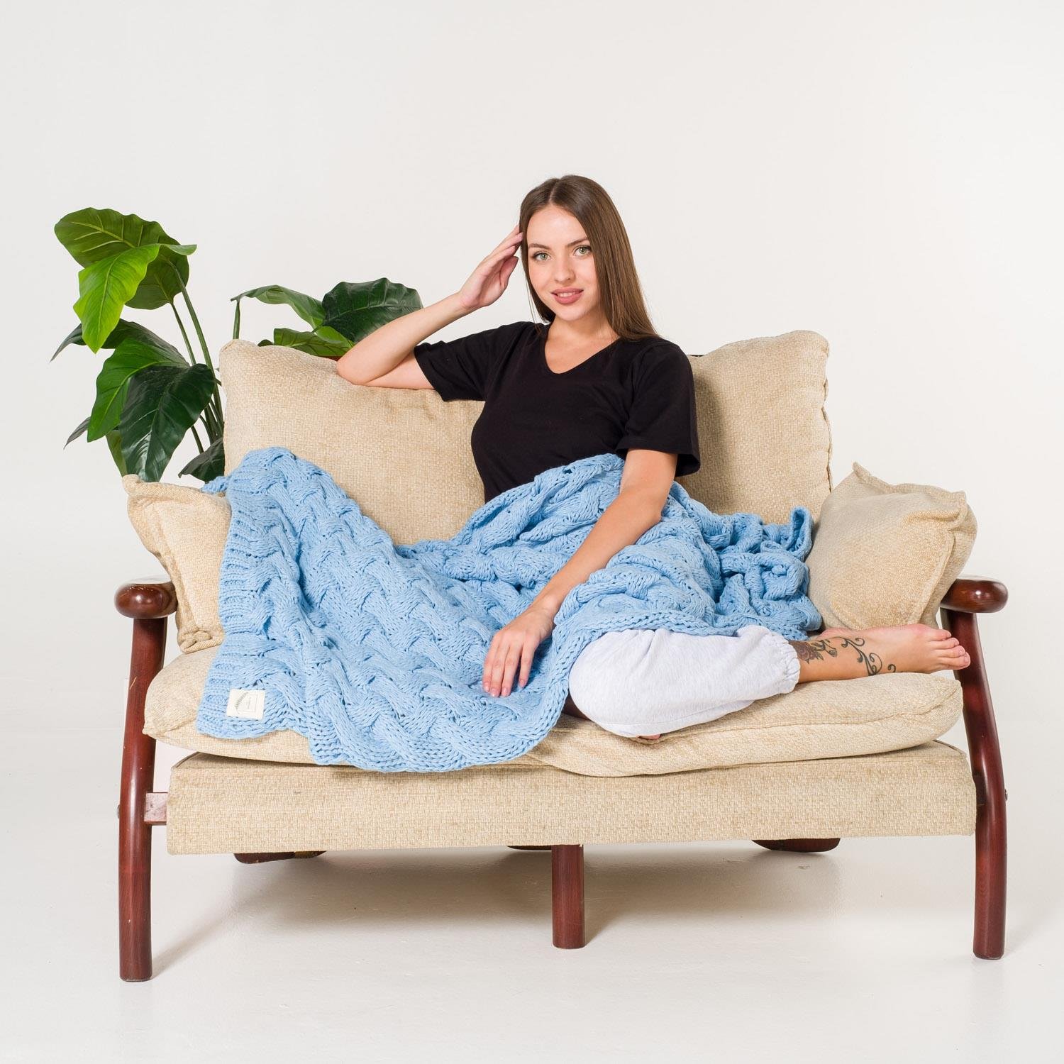 Battaniye - Serenita Saç Örgü Triko Tv Battaniyesi Throw Koltuk Şalı - Miespiga