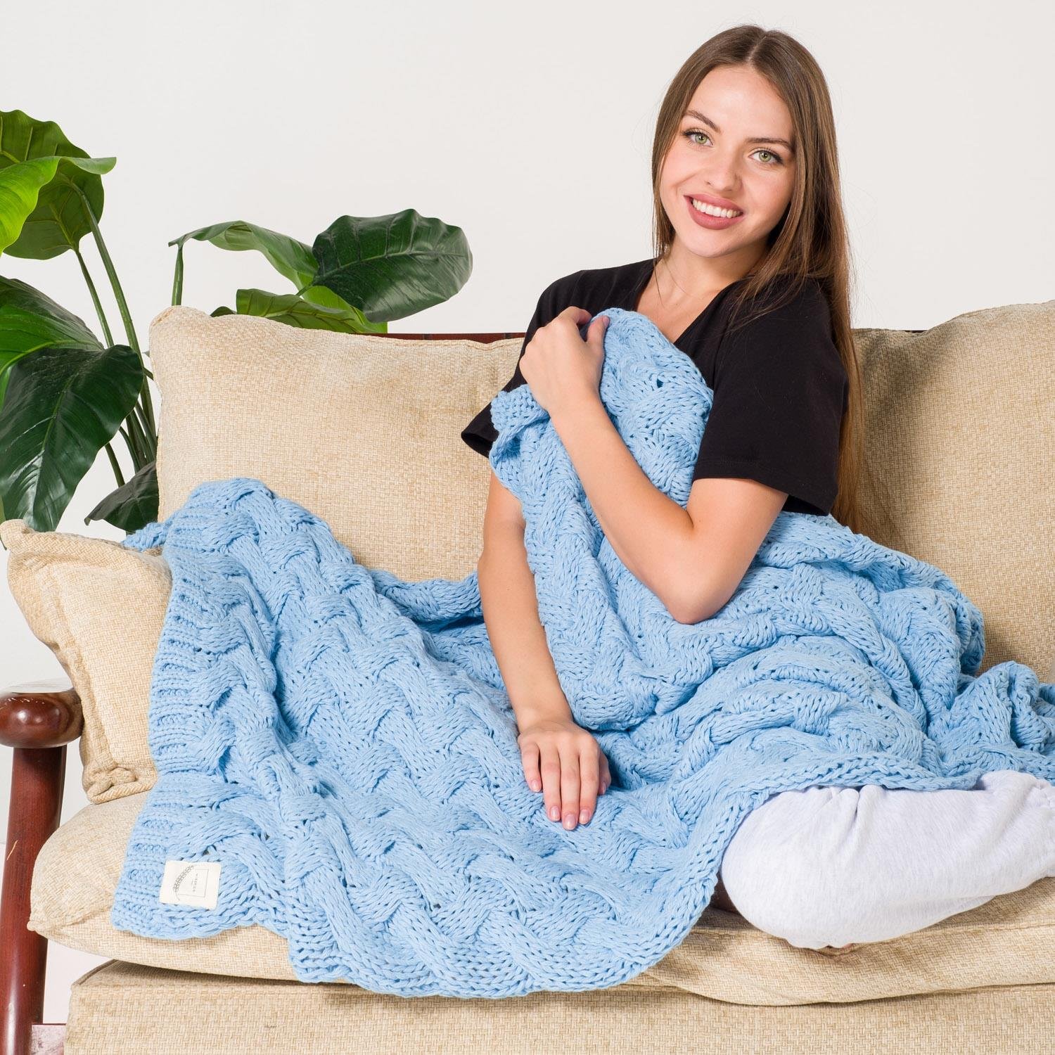 Battaniye - Serenita Saç Örgü Triko Tv Battaniyesi Throw Koltuk Şalı - Miespiga