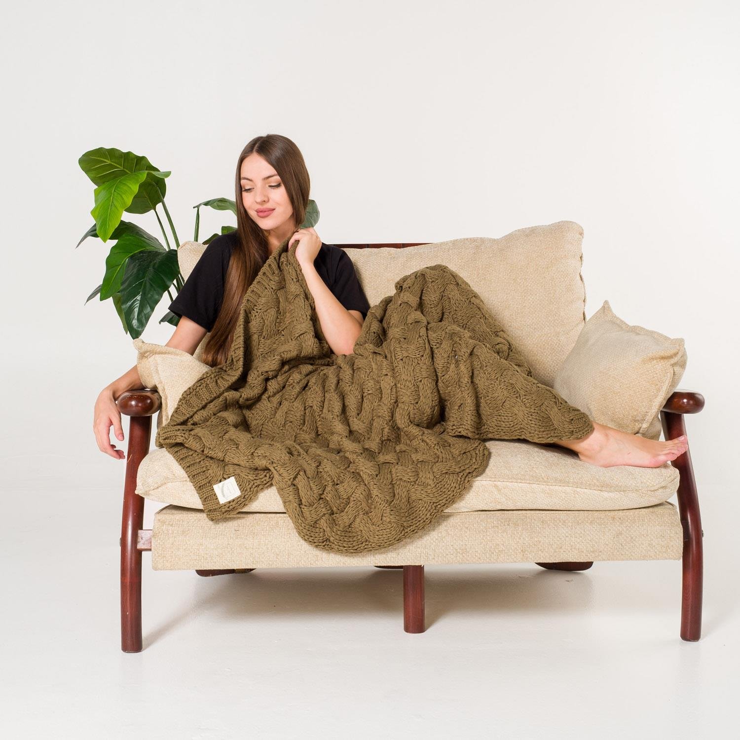 Battaniye - Serenita Saç Örgü Triko Tv Battaniyesi Throw Koltuk Şalı - Miespiga