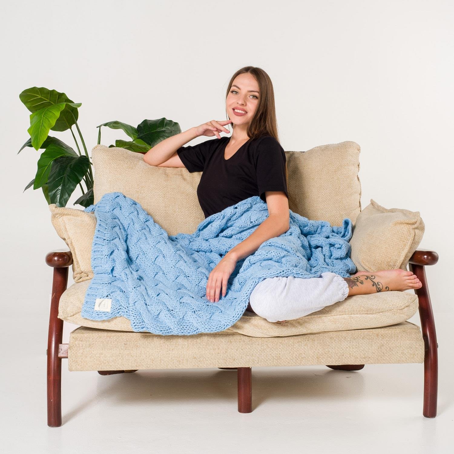 Battaniye - Serenita Saç Örgü Triko Tv Battaniyesi Throw Koltuk Şalı - Miespiga