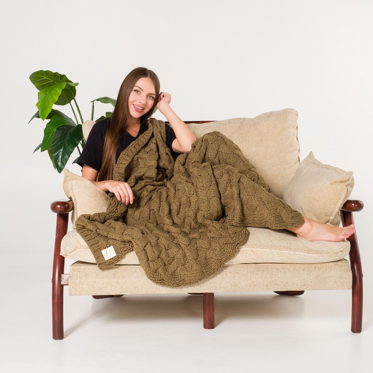 Battaniye - Serenita Saç Örgü Triko Tv Battaniyesi Throw Koltuk Şalı - Miespiga