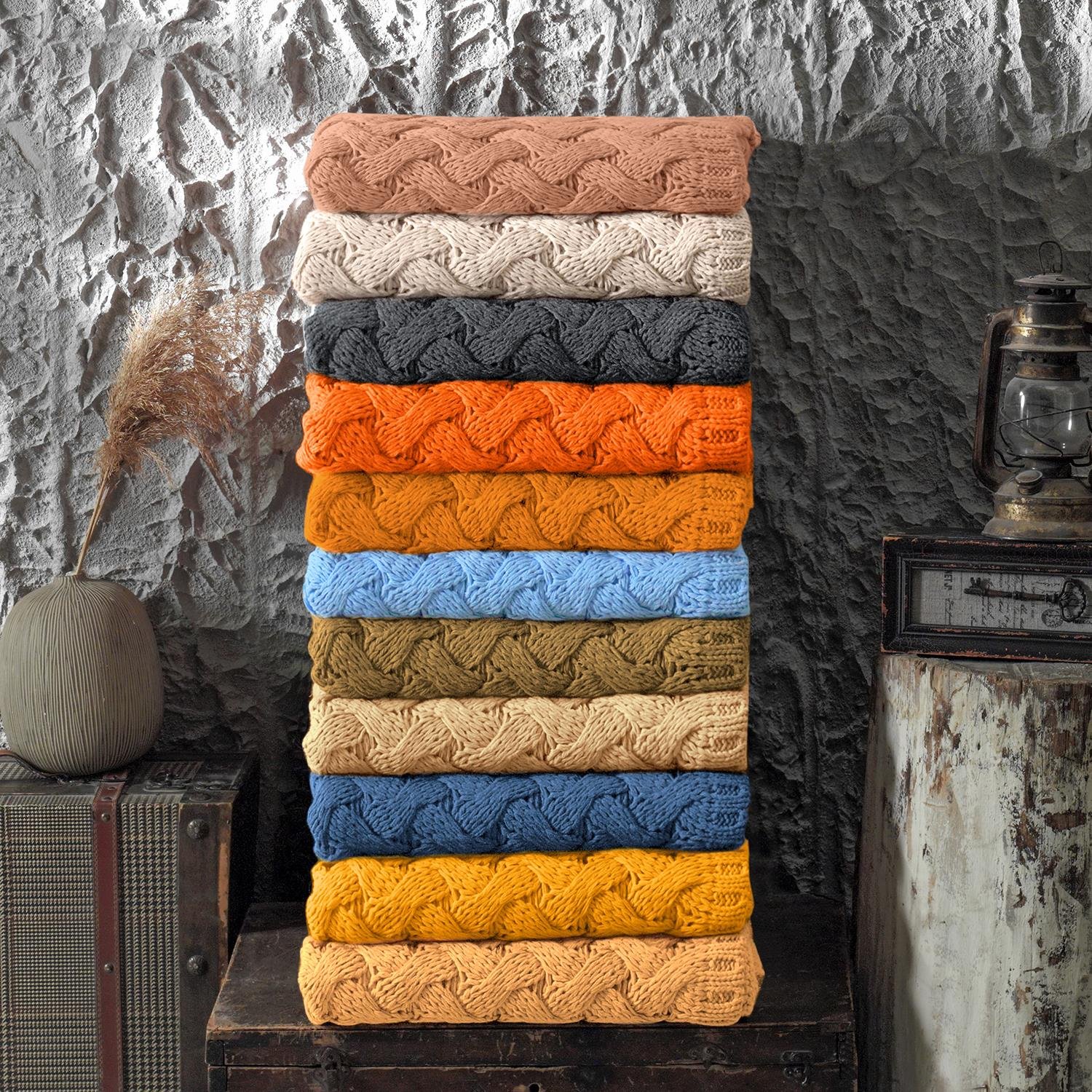 Battaniye - Serenita Saç Örgü Triko Tv Battaniyesi Throw Koltuk Şalı - Miespiga