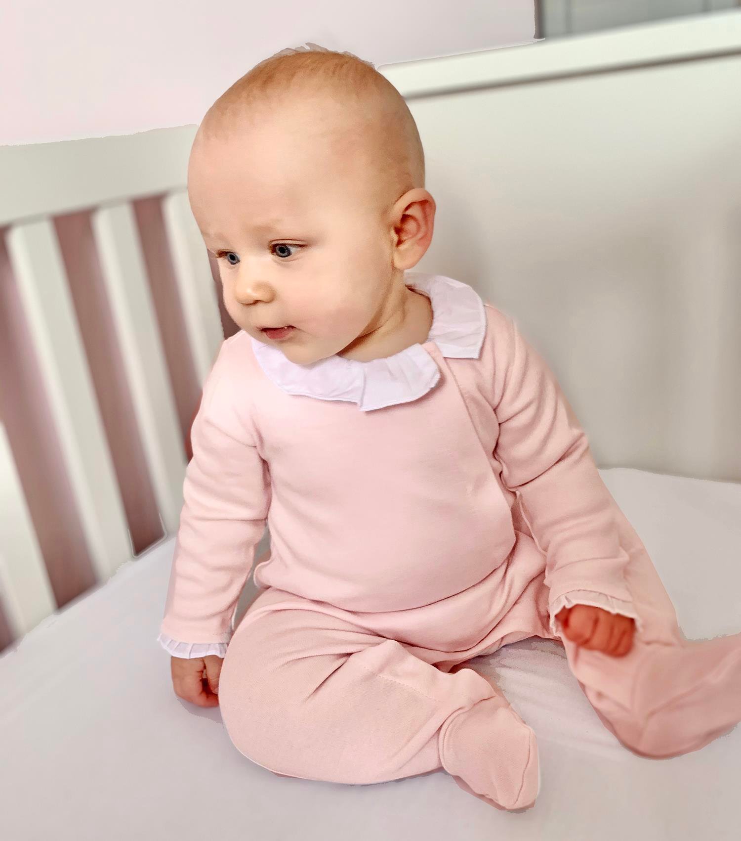 Tulum - Star Light Pink Fırfır Yaka Bebek Tulum - Poetree Kids