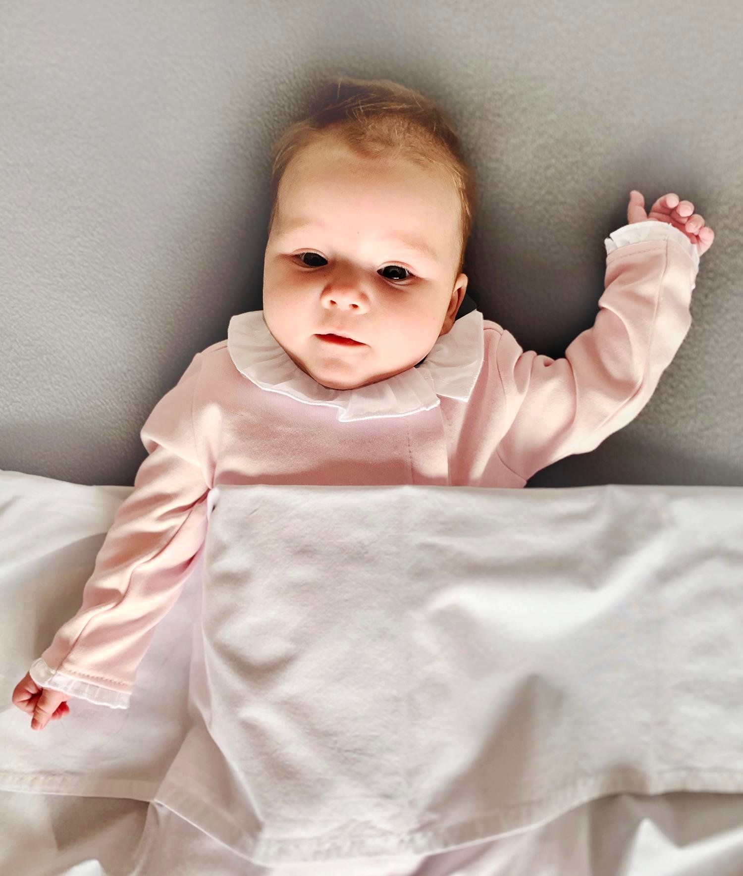 Tulum - Star Light Pink Fırfır Yaka Bebek Tulum - Poetree Kids