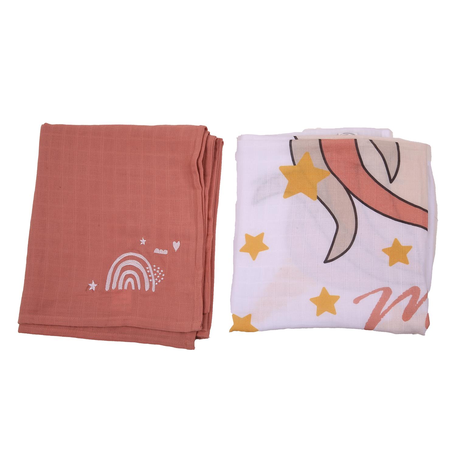 Müslin Örtü ve Battaniyeler - Unicorn Nakışlı 2'li Müslin Örtü Seti - Miespiga