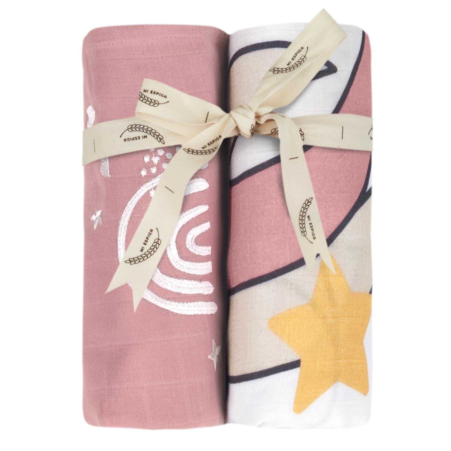 Müslin Örtü ve Battaniyeler - Unicorn Nakışlı 2'li Müslin Örtü Seti - Miespiga