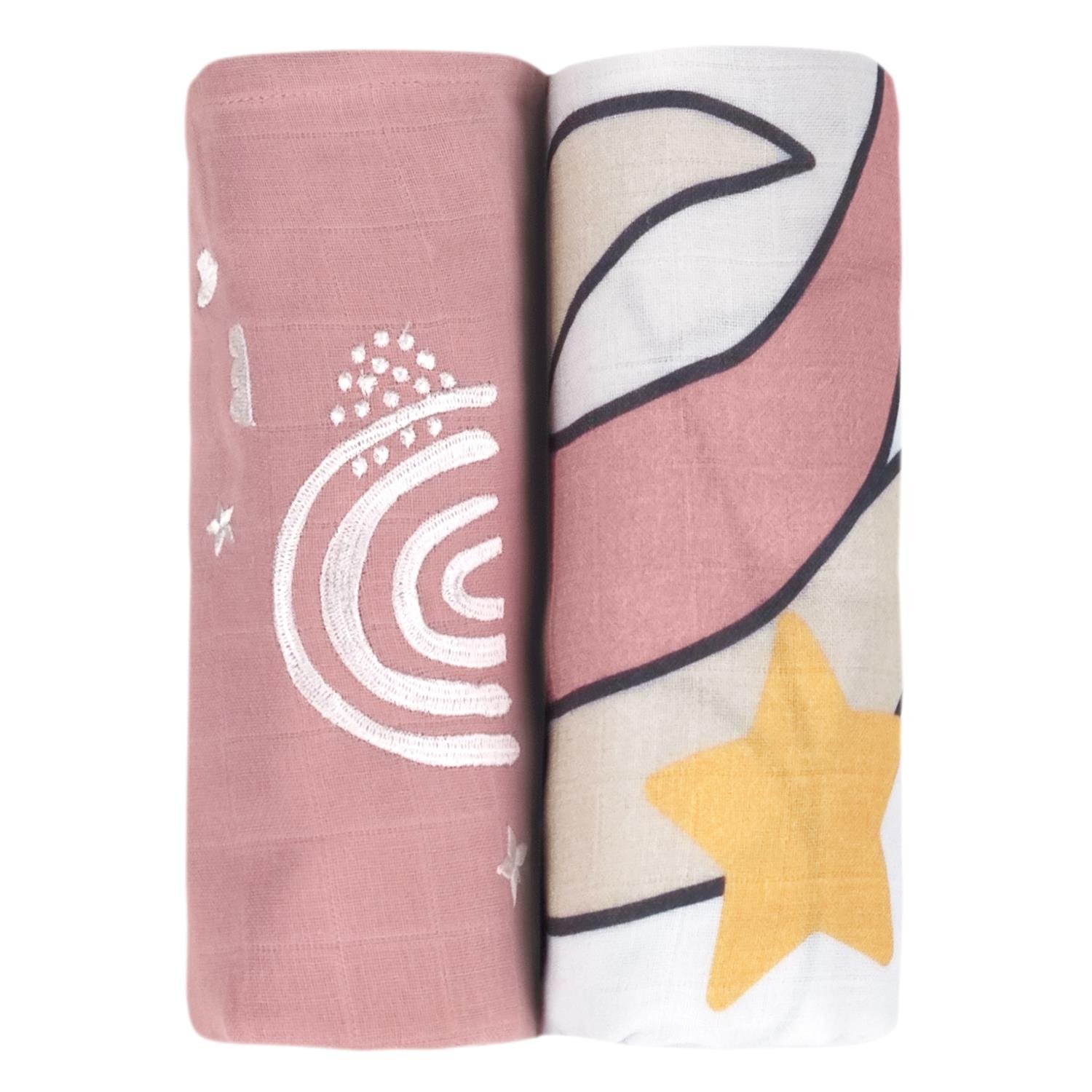 Müslin Örtü ve Battaniyeler - Unicorn Nakışlı 2'li Müslin Örtü Seti - Miespiga