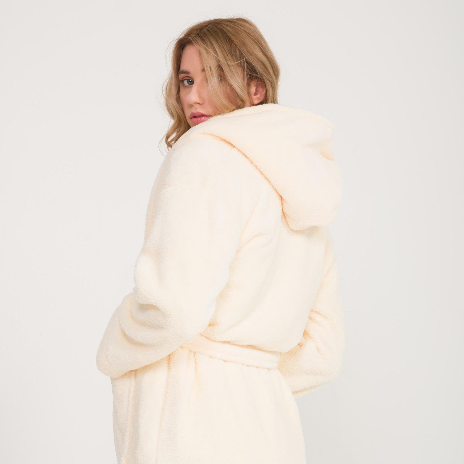 Sabahlık - Uzun Welsoft Kapüşonlu Kadın Sabahlık - Miespiga