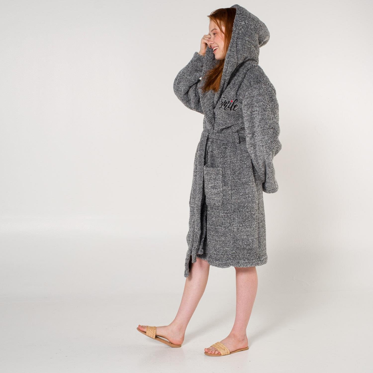 Sabahlık - Uzun Welsoft Kapüşonlu Kadın Sabahlık - Miespiga