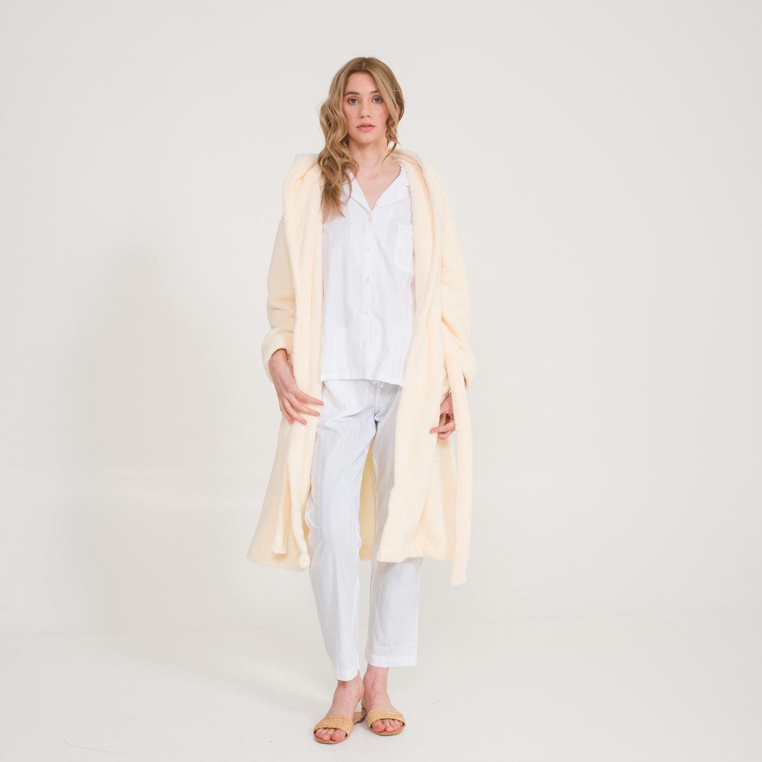 Sabahlık - Uzun Welsoft Kapüşonlu Kadın Sabahlık - Miespiga