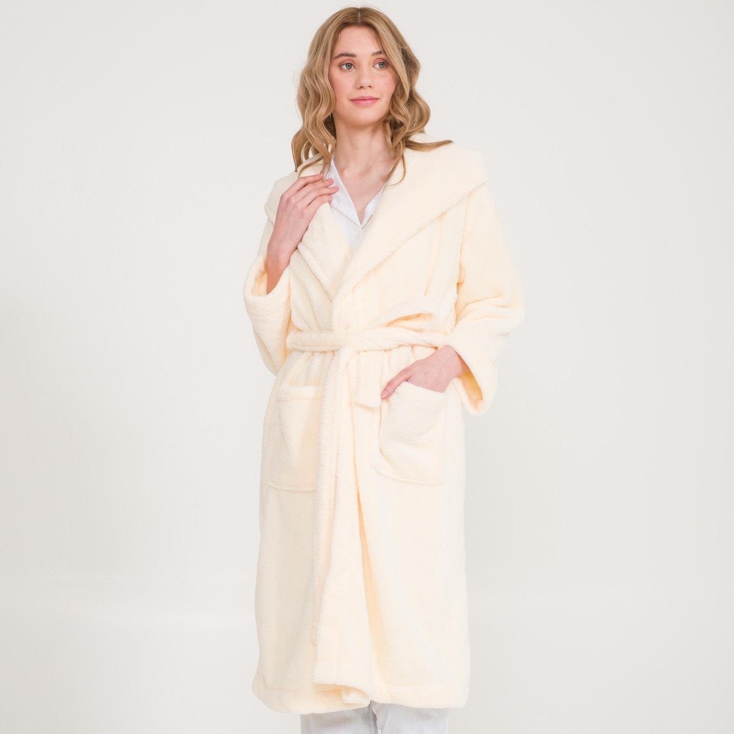 Sabahlık - Uzun Welsoft Kapüşonlu Kadın Sabahlık - Miespiga