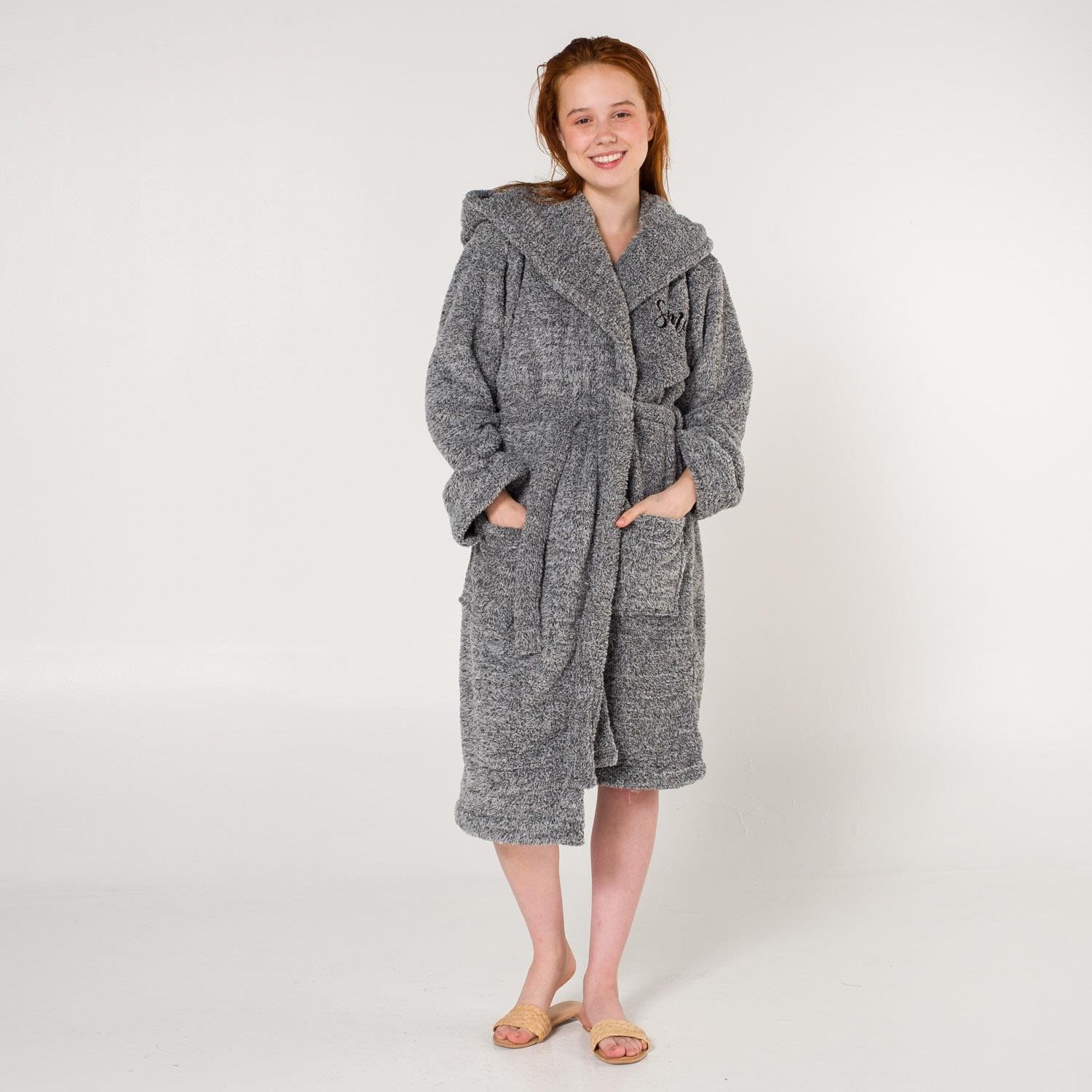 Sabahlık - Uzun Welsoft Kapüşonlu Kadın Sabahlık - Miespiga