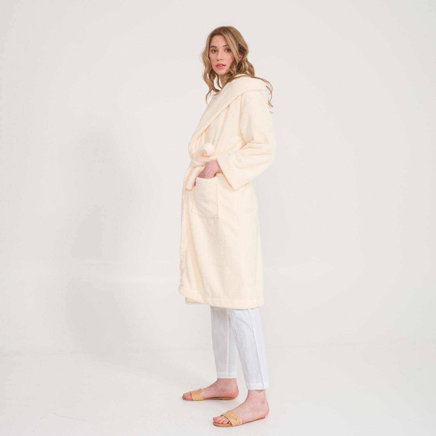 Sabahlık - Uzun Welsoft Kapüşonlu Kadın Sabahlık - Miespiga
