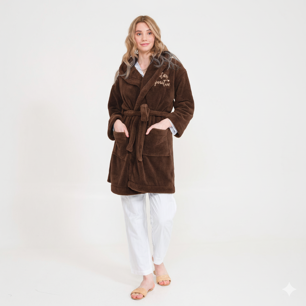 Sabahlık - Welsoft Kapüşonlu Peluş Kadın Sabahlık - Miespiga