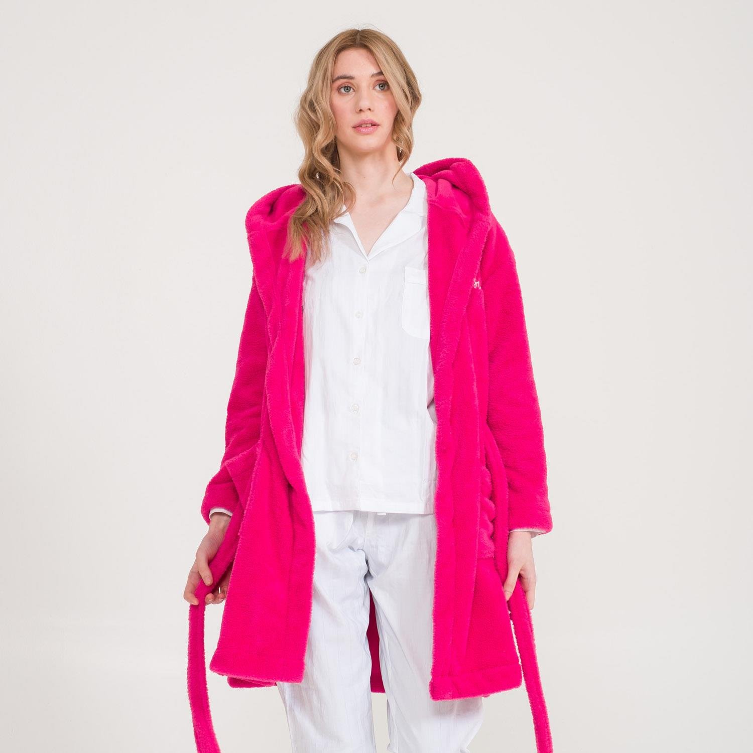 Sabahlık - Welsoft Kapüşonlu Peluş Kadın Sabahlık - Miespiga