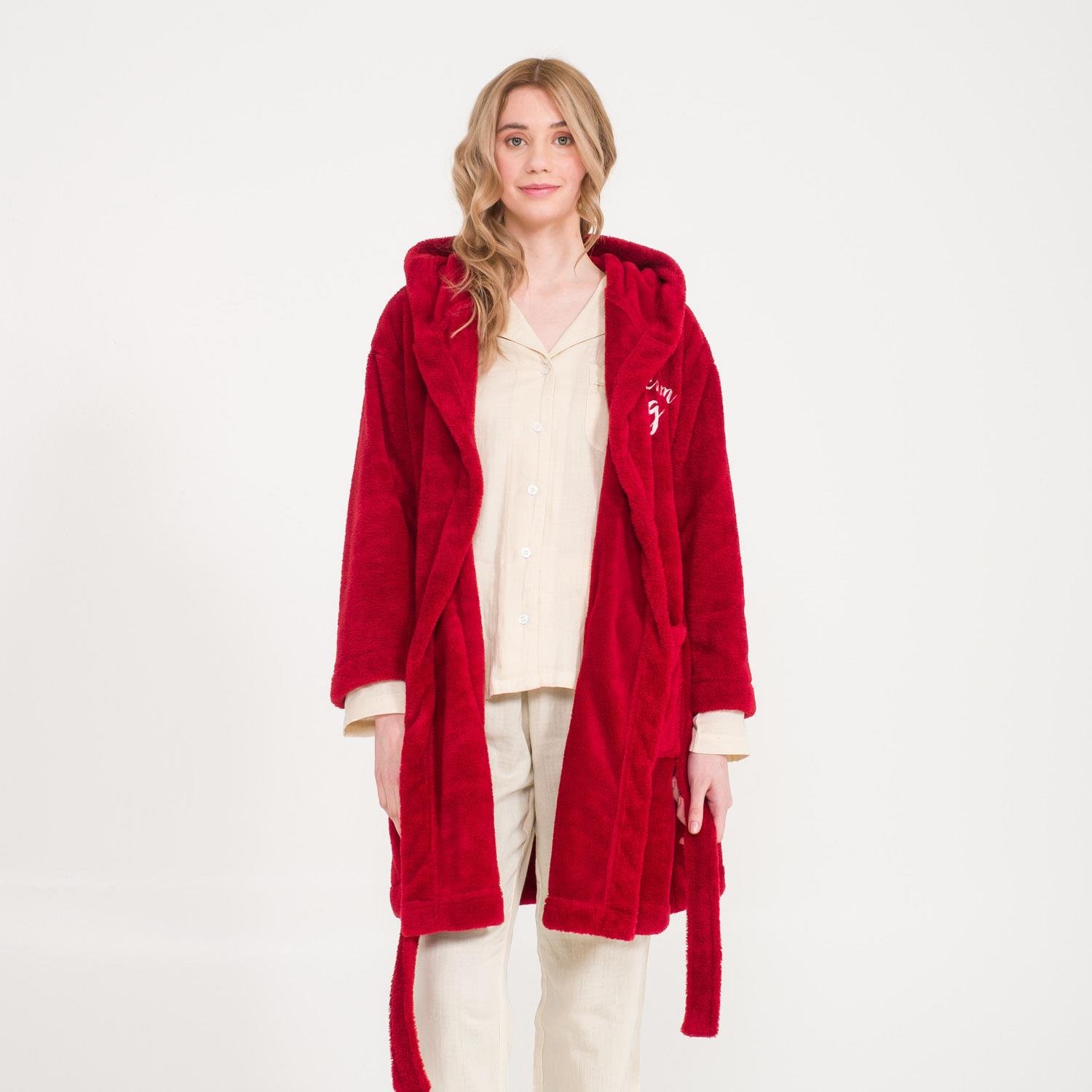 Sabahlık - Welsoft Kapüşonlu Peluş Kadın Sabahlık - Miespiga