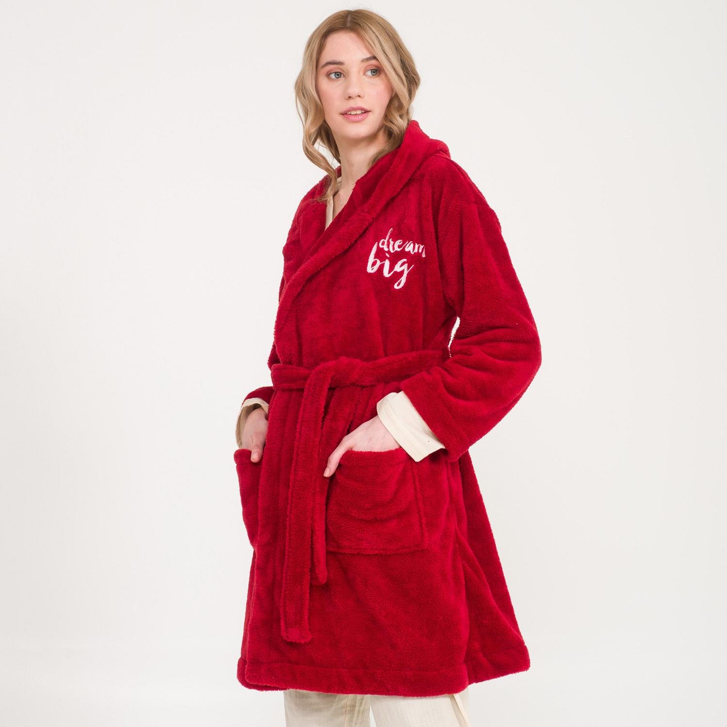 Sabahlık - Welsoft Kapüşonlu Peluş Kadın Sabahlık - Miespiga