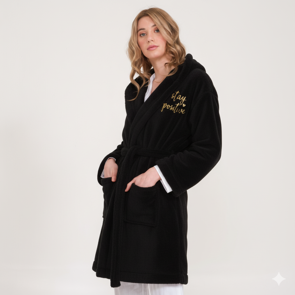 Sabahlık - Welsoft Kapüşonlu Peluş Kadın Sabahlık - Miespiga