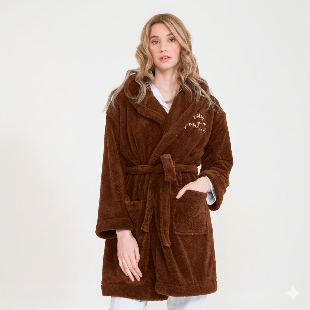 Sabahlık - Welsoft Kapüşonlu Peluş Kadın Sabahlık - Miespiga