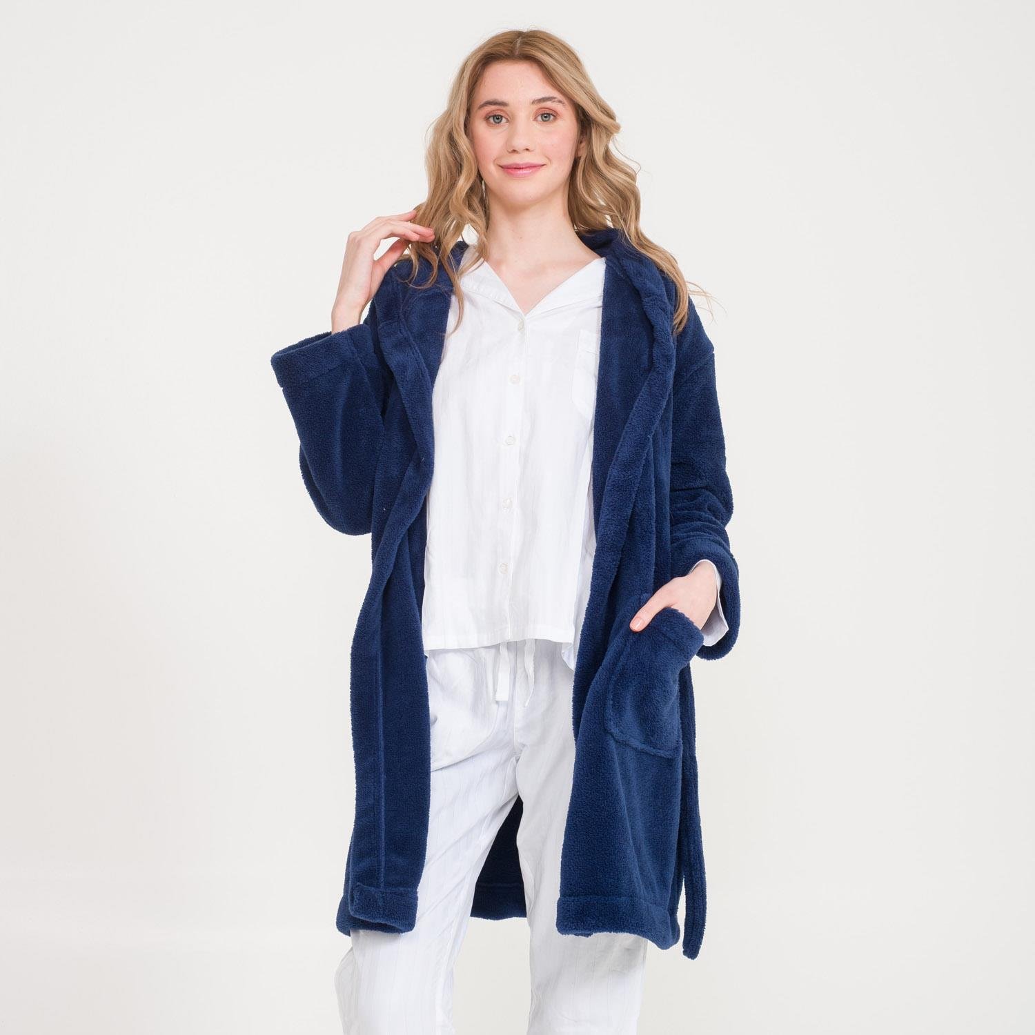 Sabahlık - Welsoft Kapüşonlu Peluş Kadın Sabahlık - Miespiga