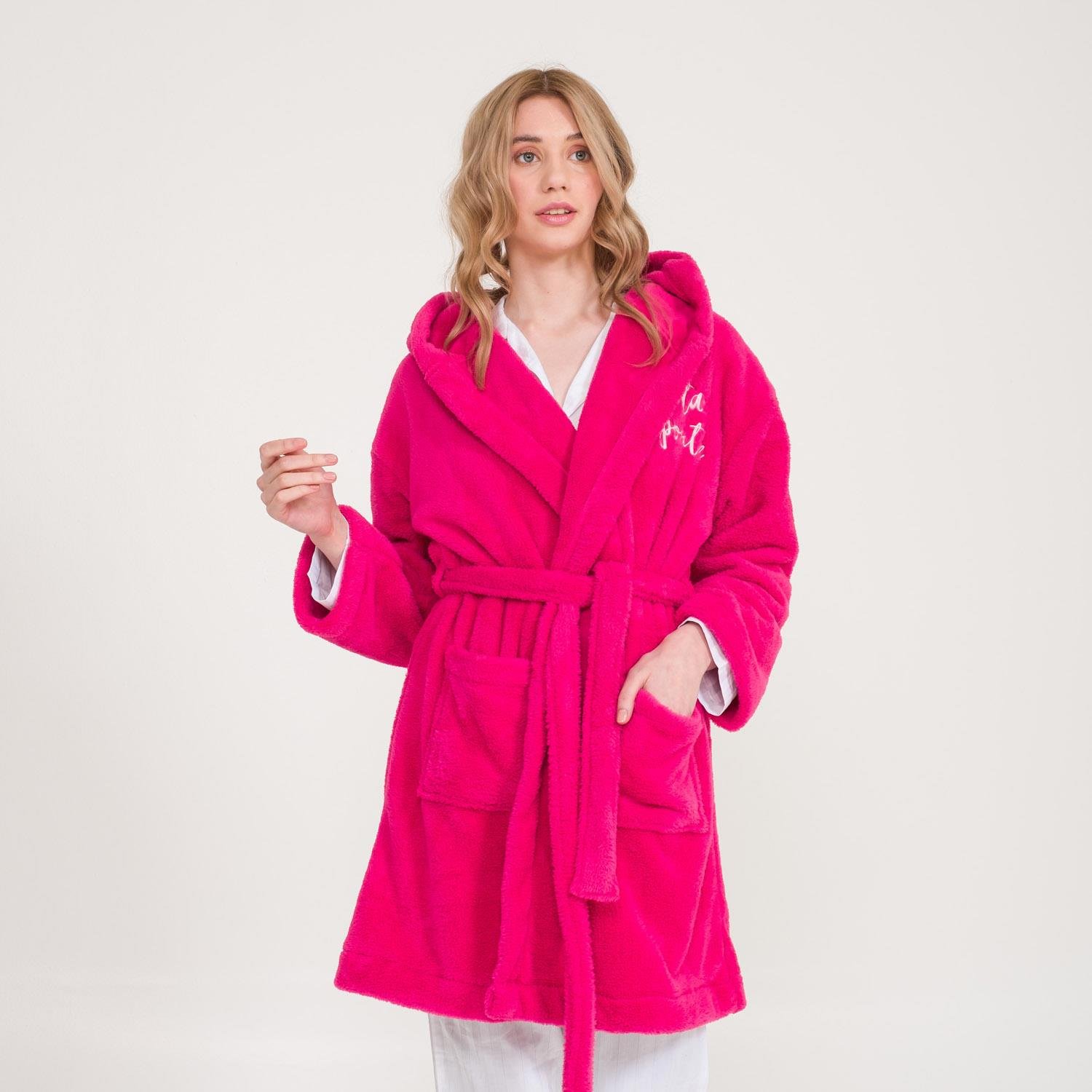 Sabahlık - Welsoft Kapüşonlu Peluş Kadın Sabahlık - Miespiga