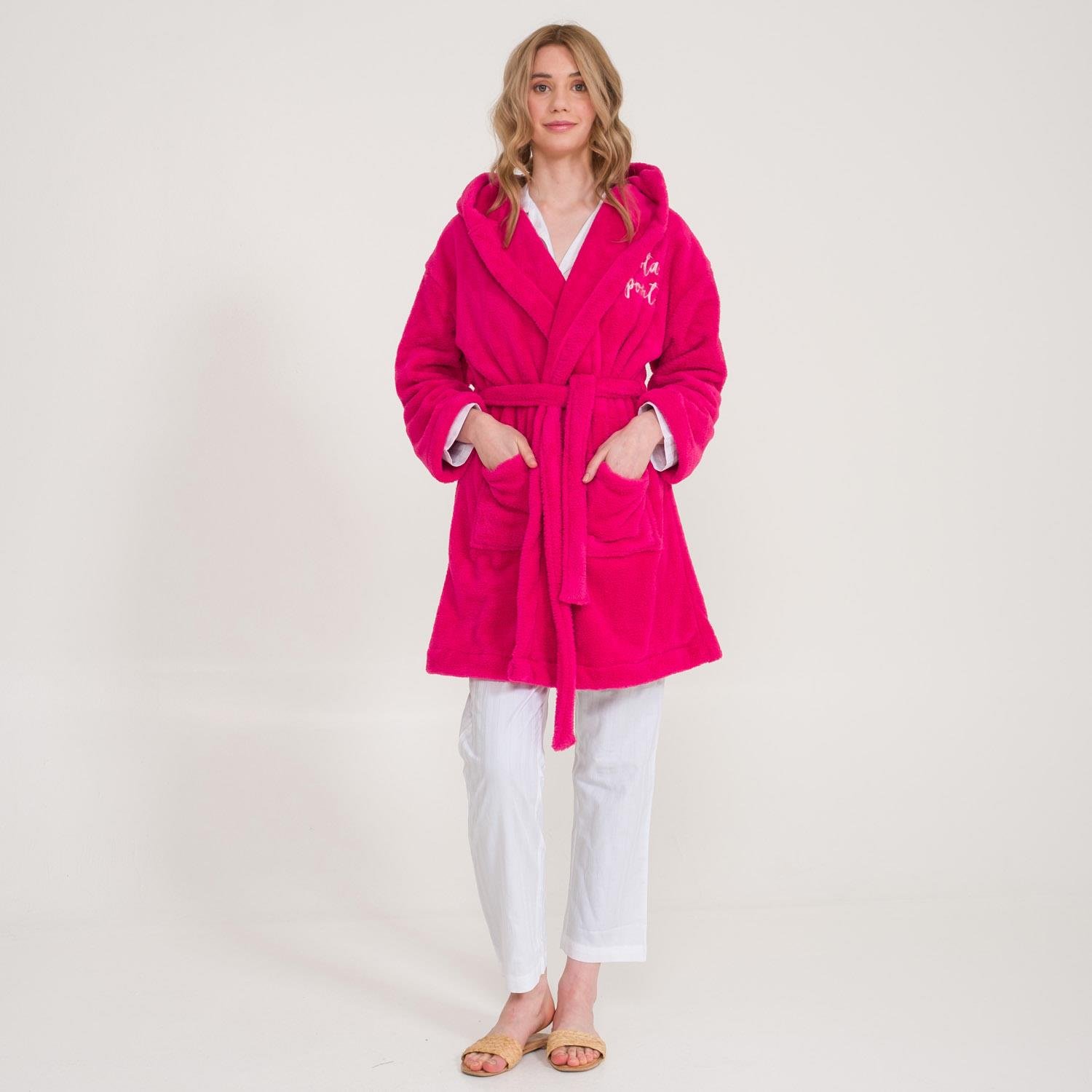 Sabahlık - Welsoft Kapüşonlu Peluş Kadın Sabahlık - Miespiga