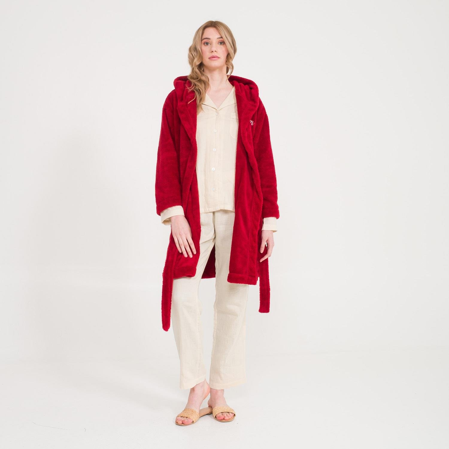 Sabahlık - Welsoft Kapüşonlu Peluş Kadın Sabahlık - Miespiga