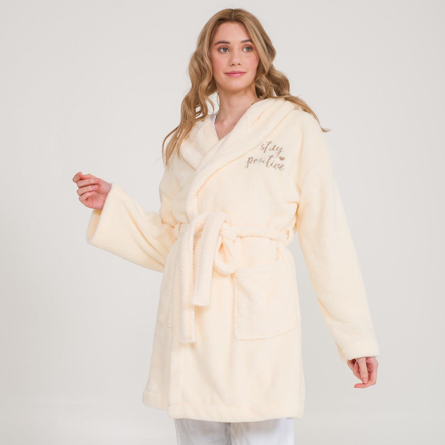 Sabahlık - Welsoft Kapüşonlu Peluş Kadın Sabahlık - Miespiga