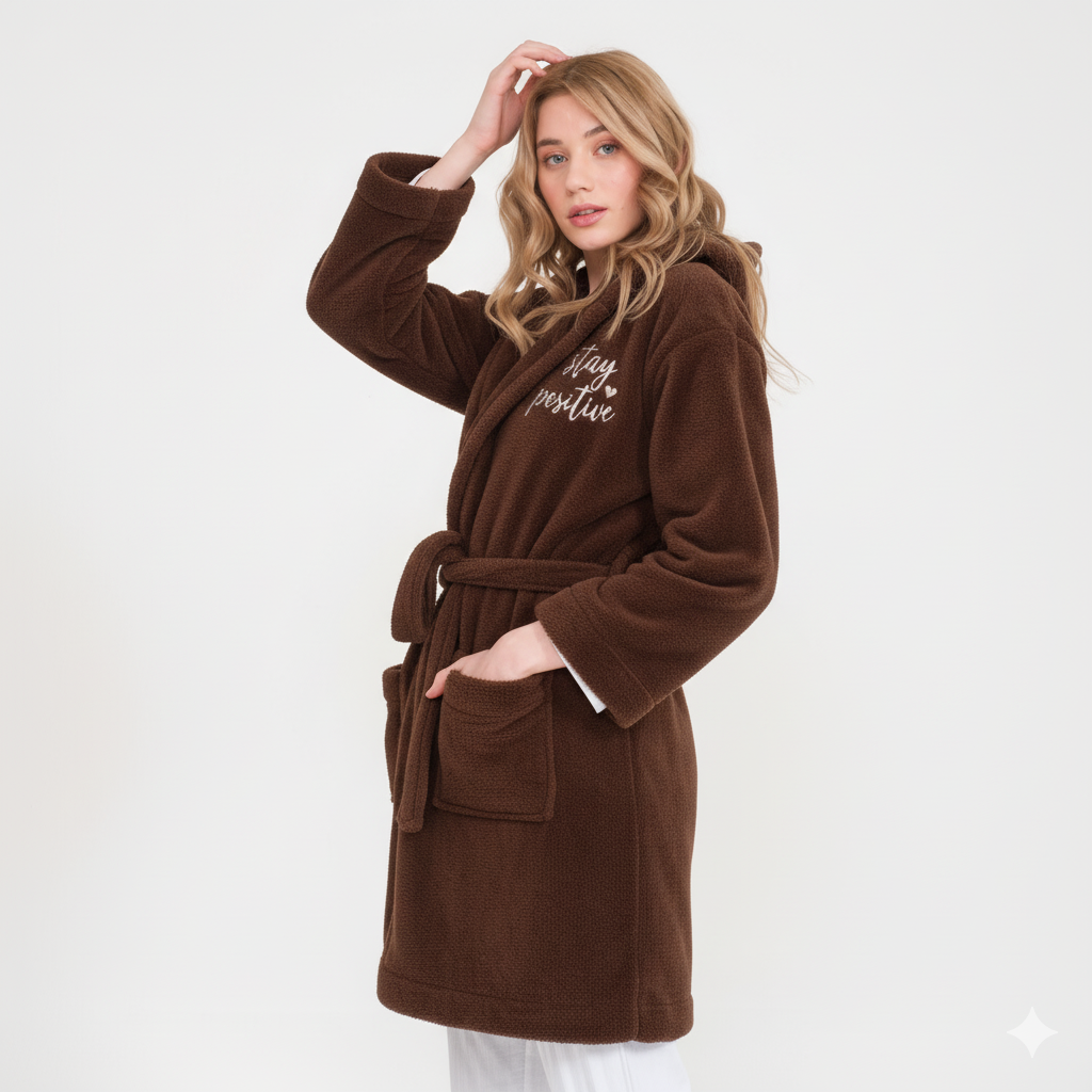 Sabahlık - Welsoft Kapüşonlu Peluş Kadın Sabahlık - Miespiga